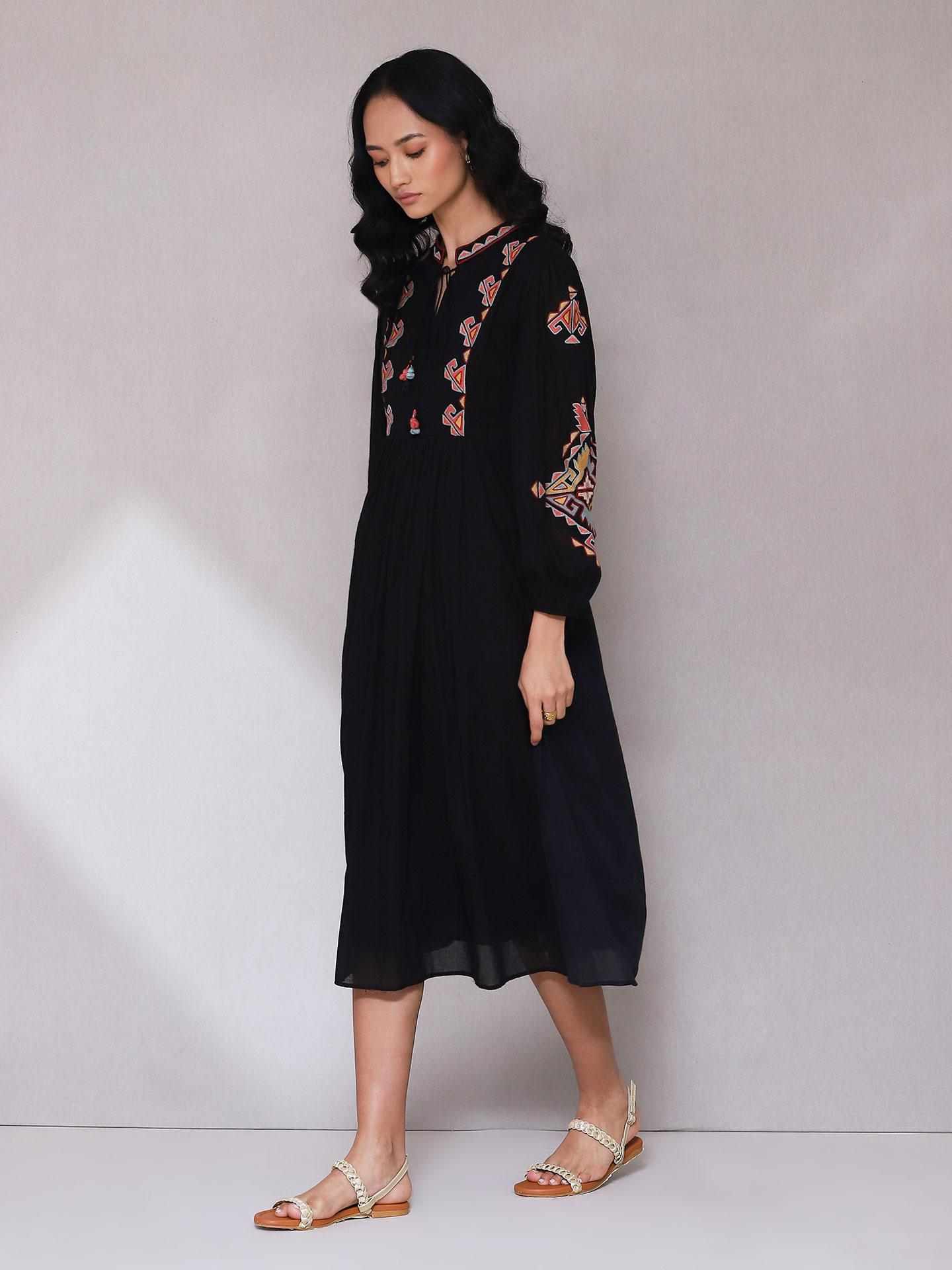 Black Zest Solid Long Dress