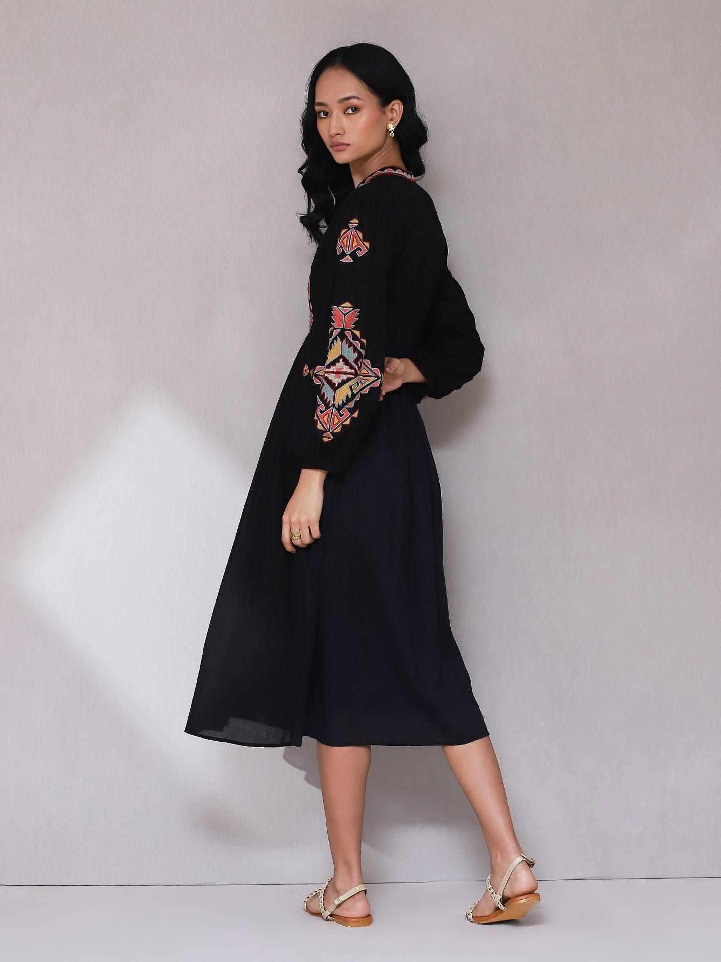 Black Zest Solid Long Dress