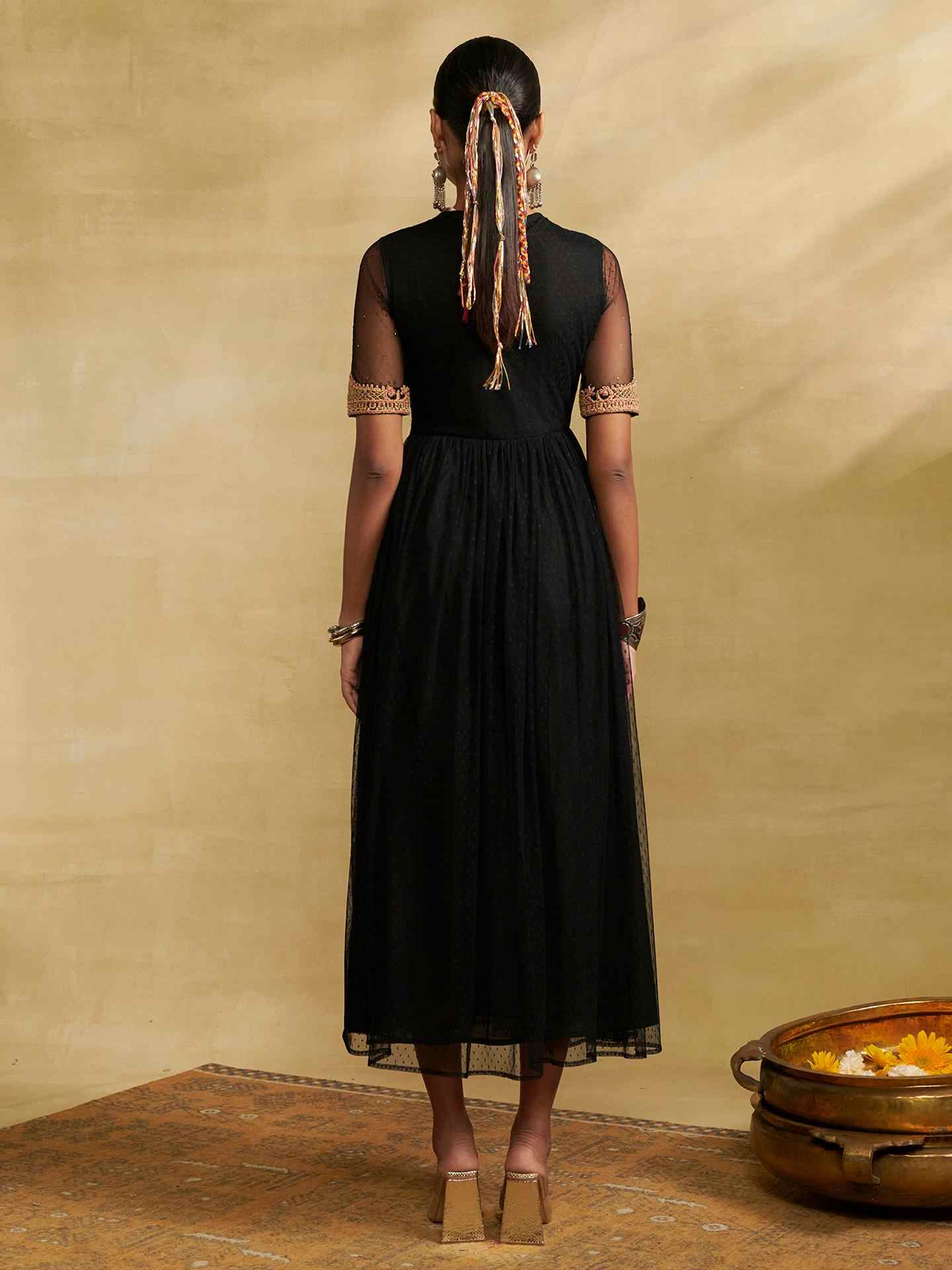 Black Moonflower Solid Long Dress