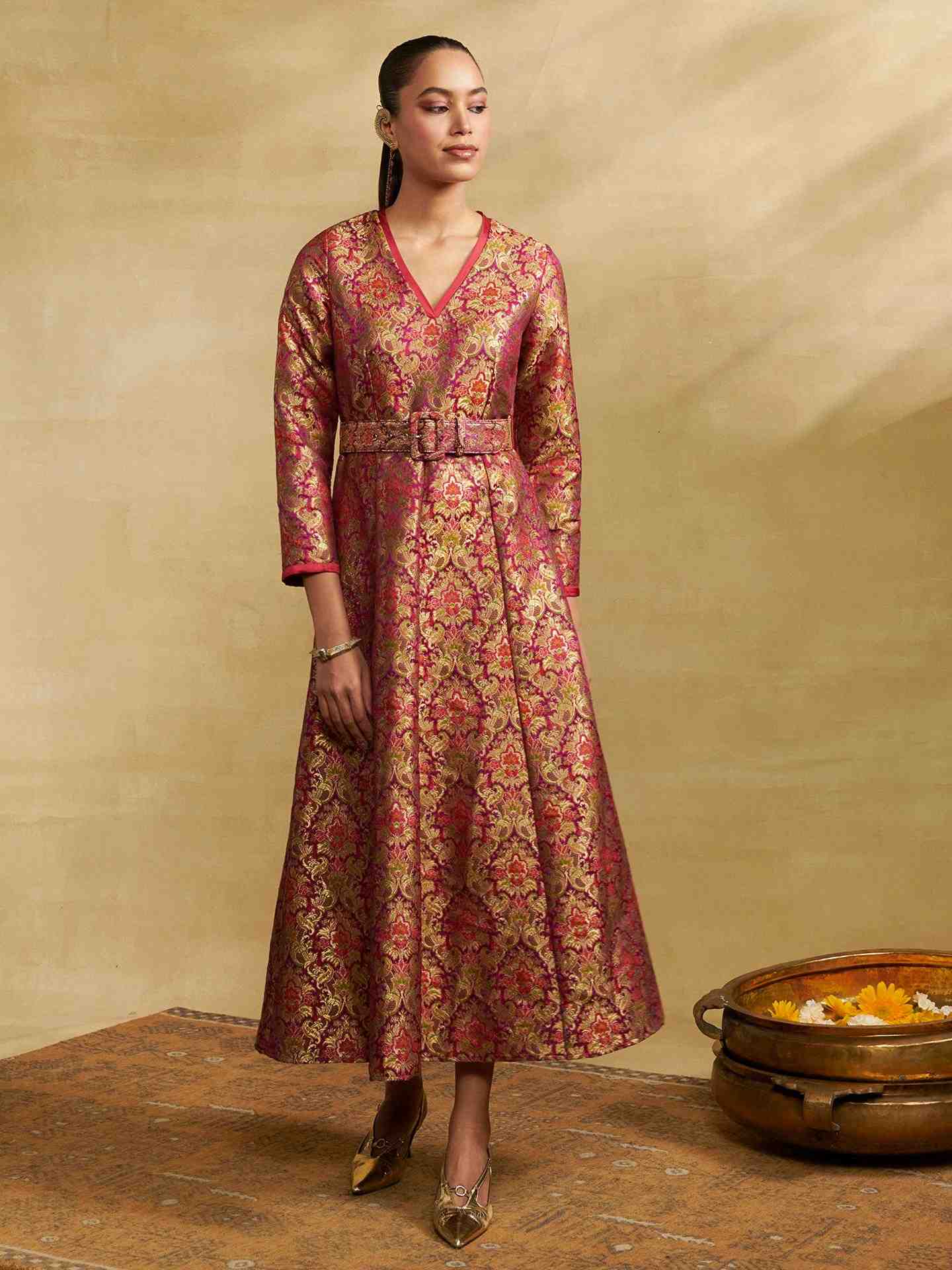 Purple Anisa Festive Brocade Long Dress