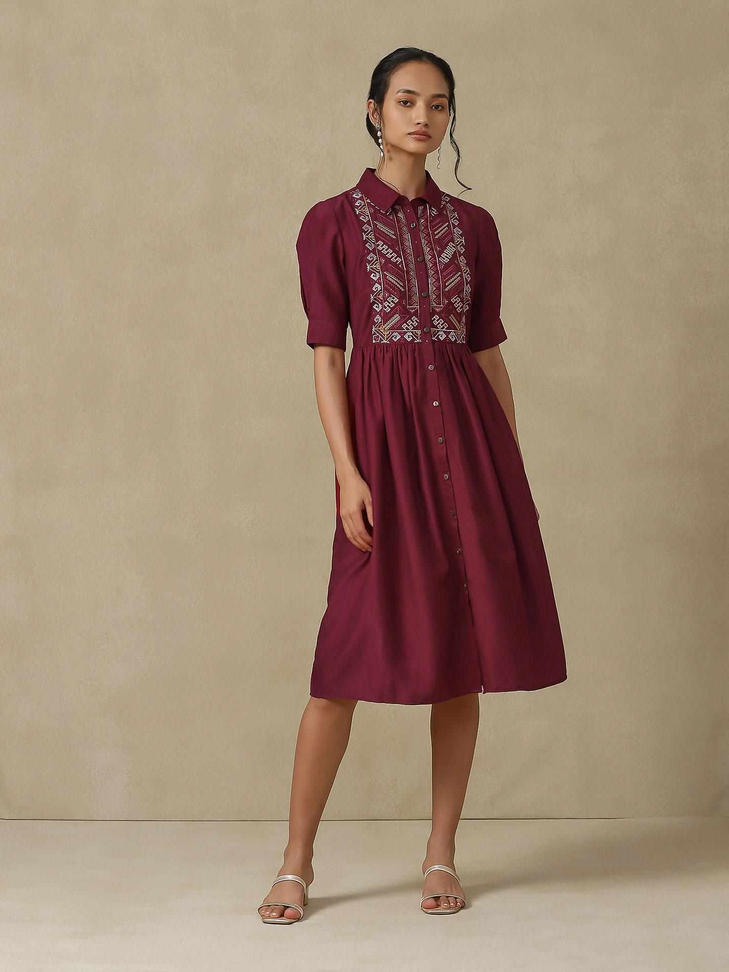 Wine Araj Solid Long Dress