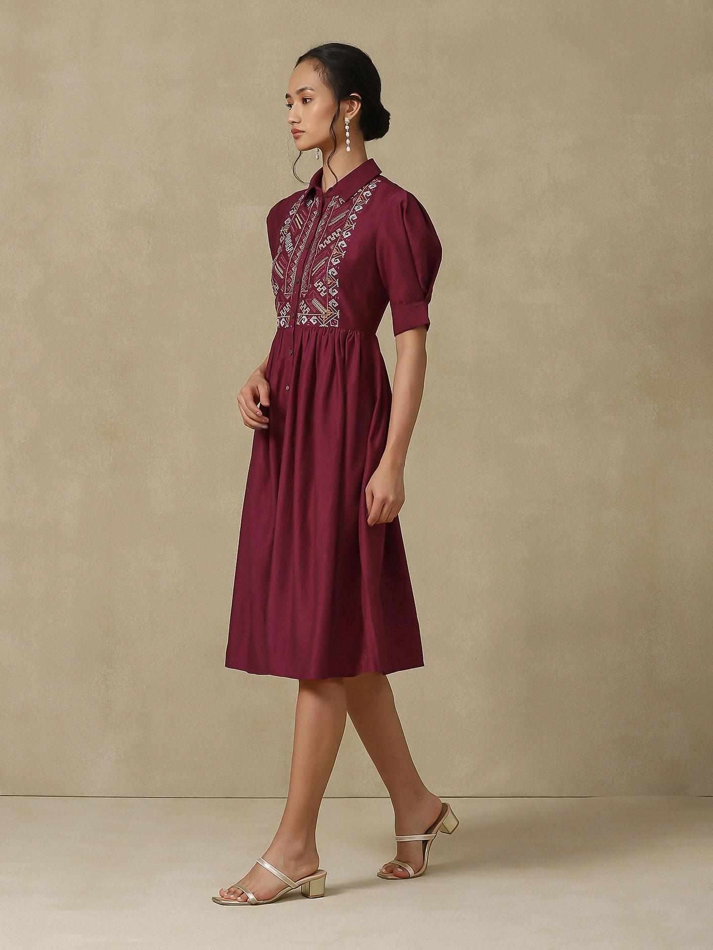 Wine Araj Solid Long Dress