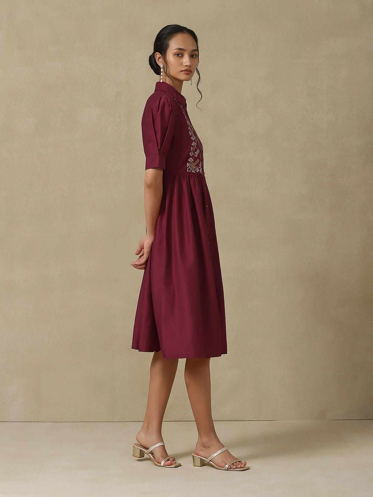 Wine Araj Solid Long Dress