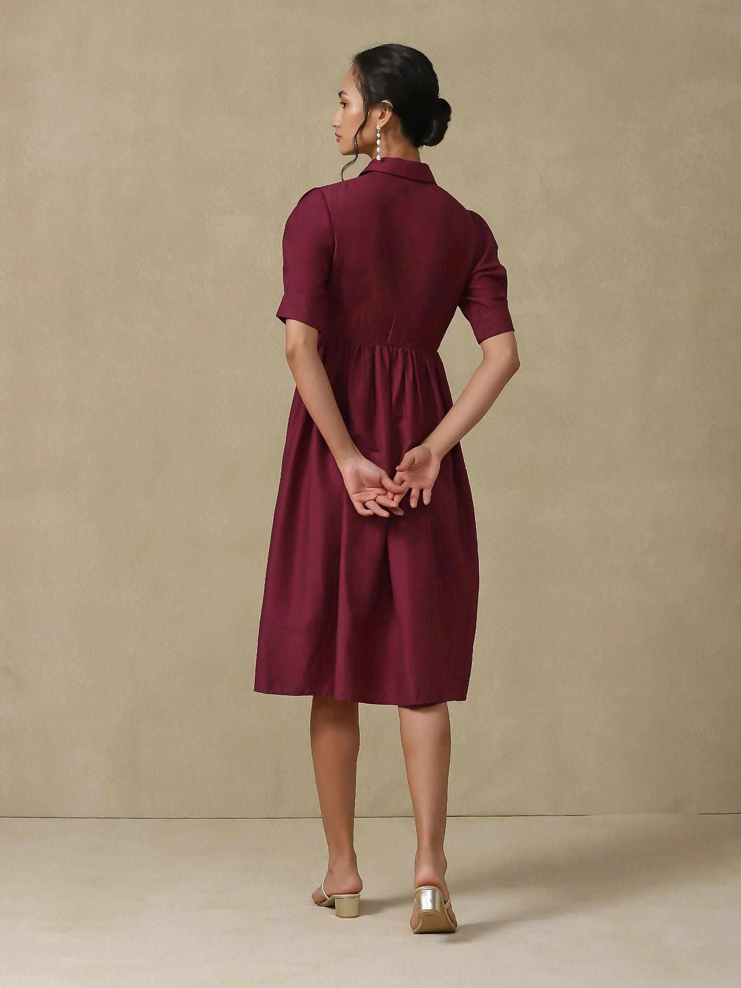 Wine Araj Solid Long Dress