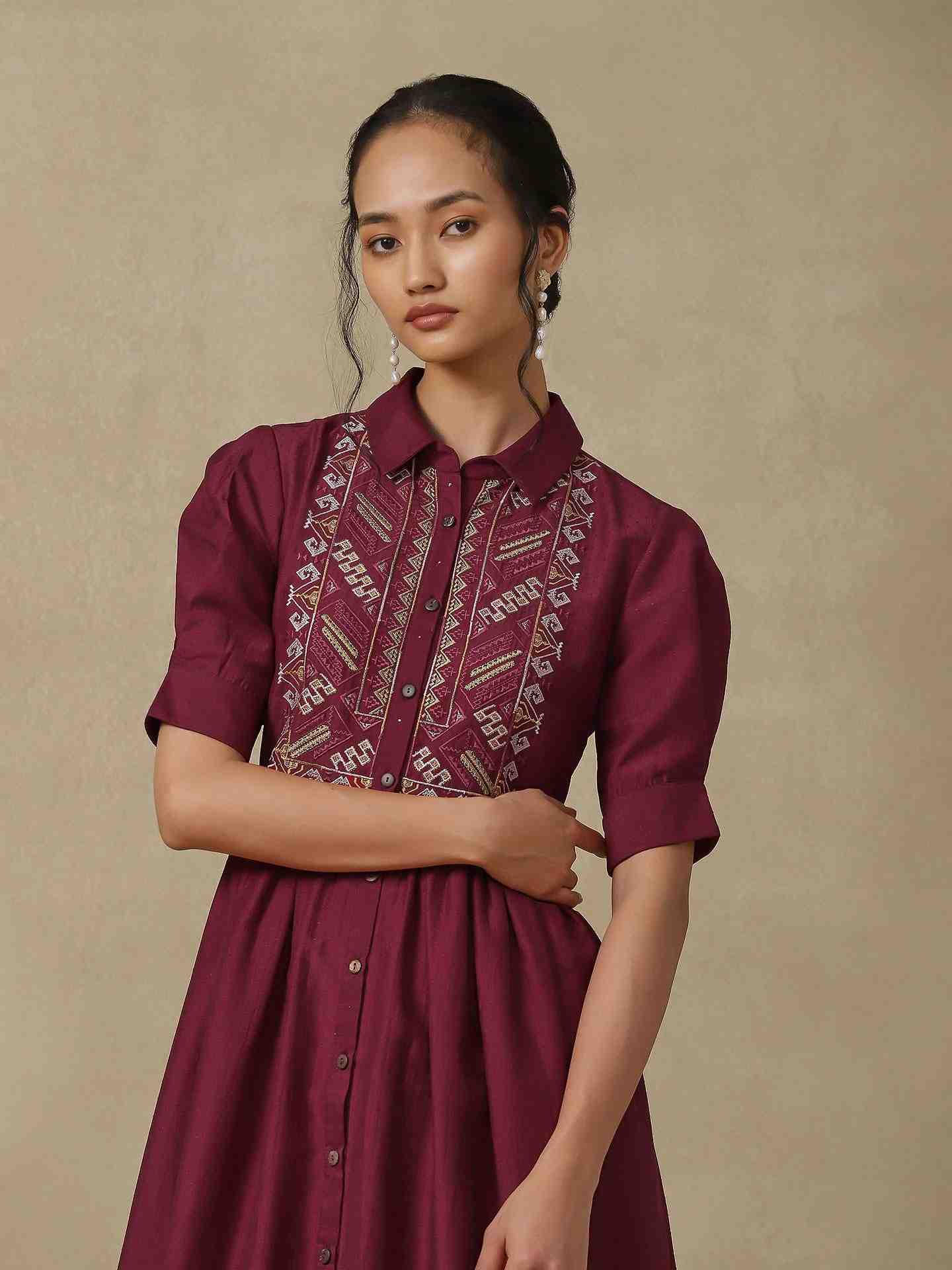 Wine Araj Solid Long Dress