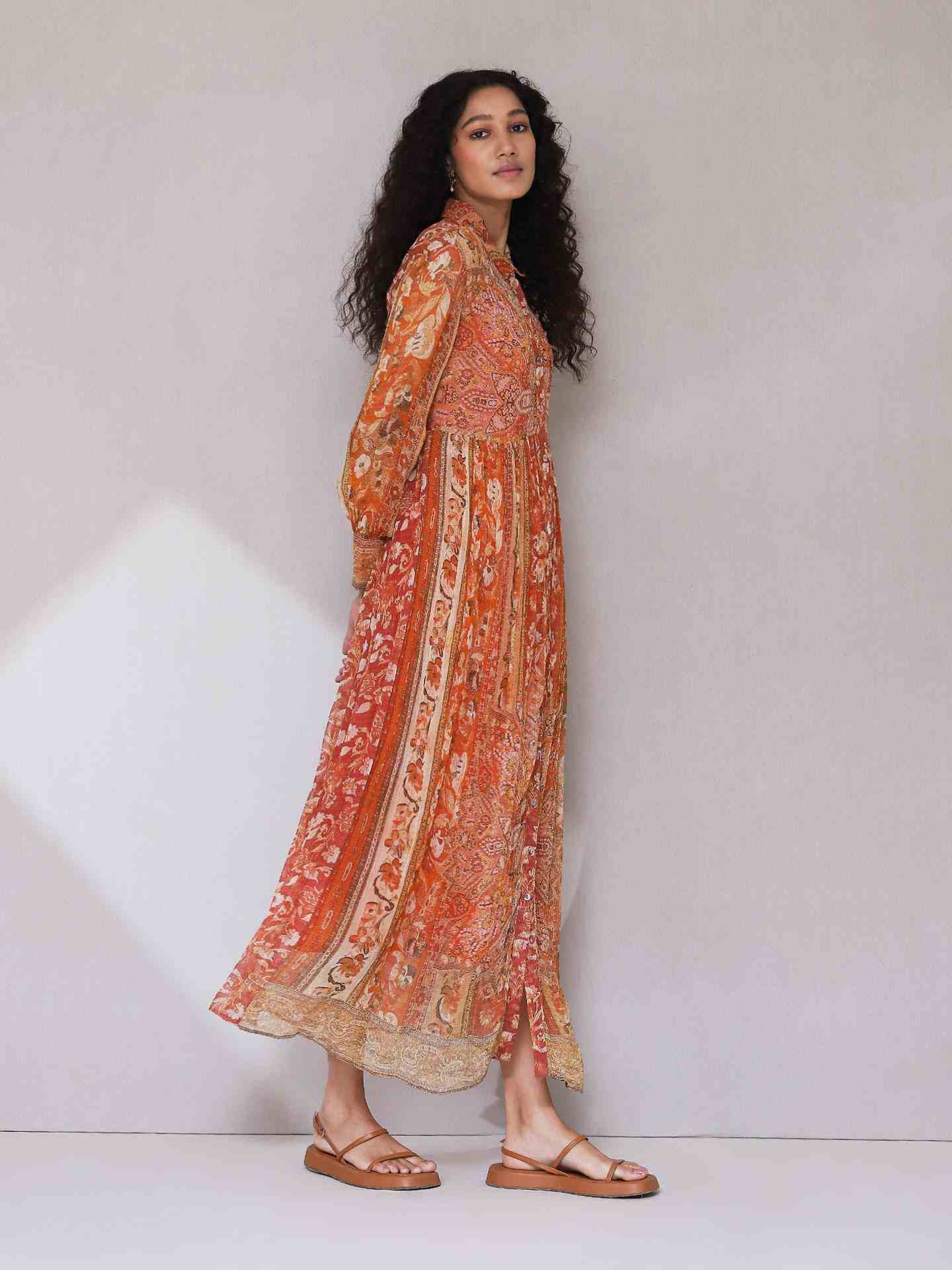 Rust Mogra Long Dress