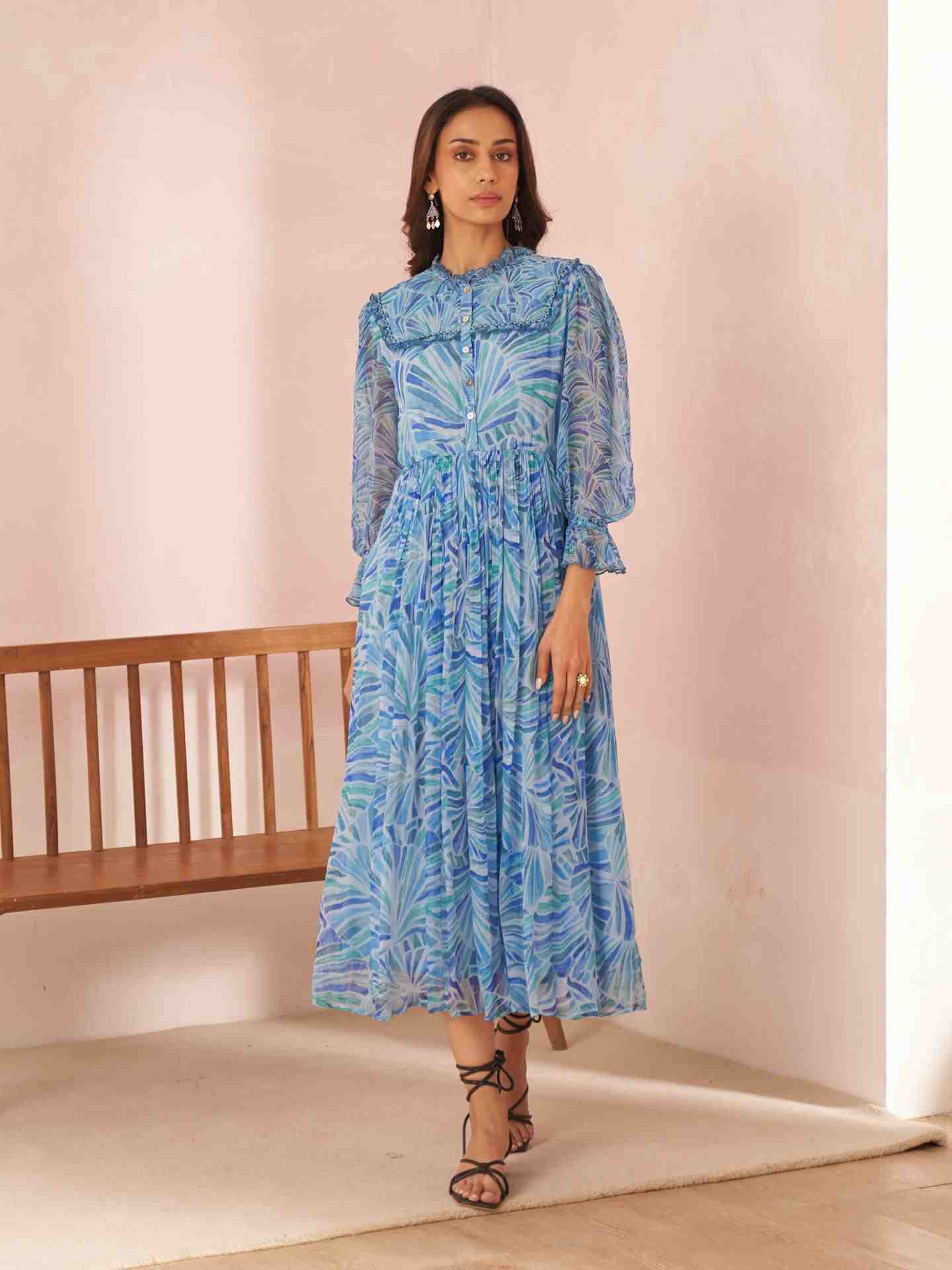 Blue Phulkaari Long Dress