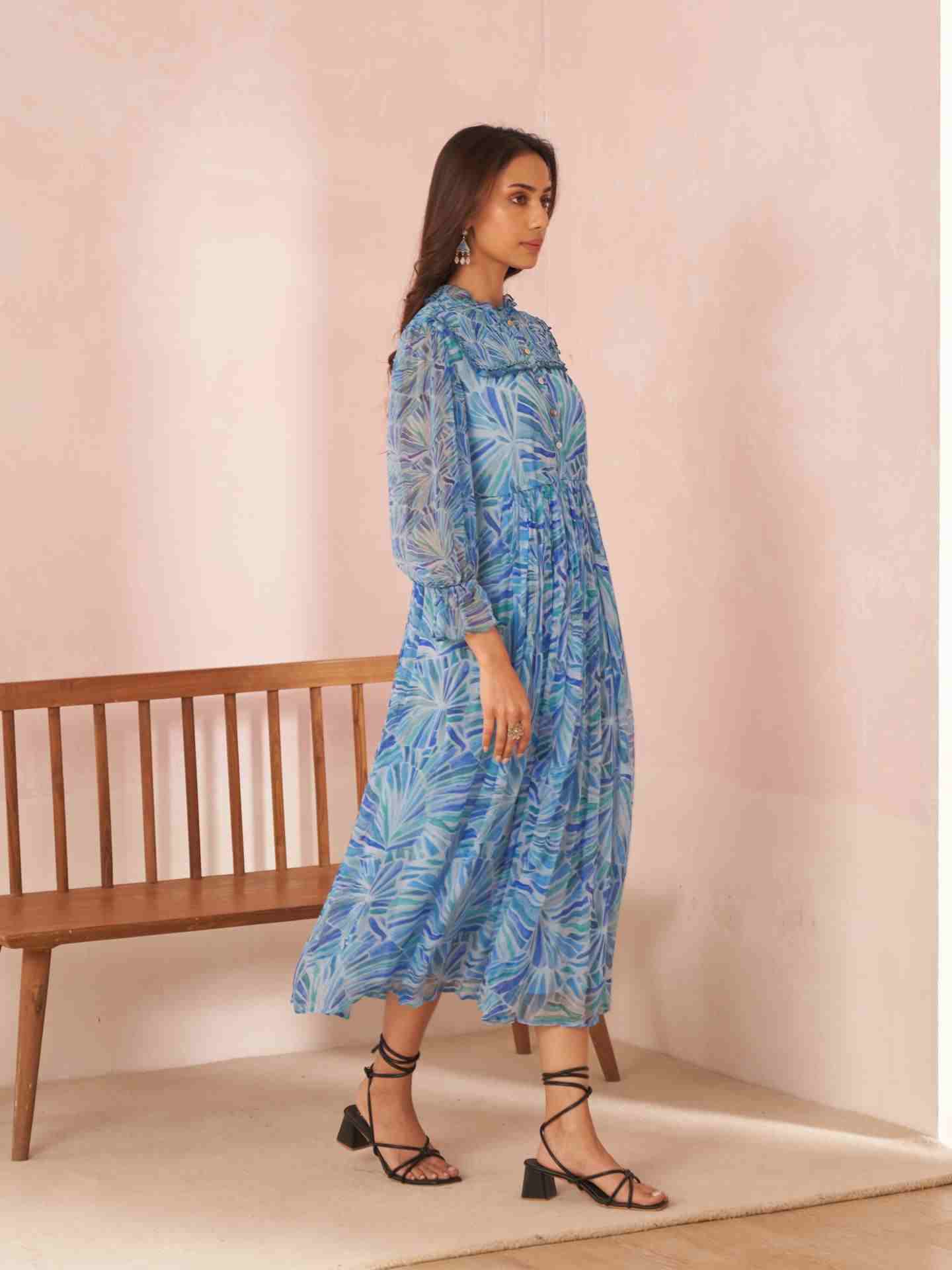 Blue Phulkaari Long Dress