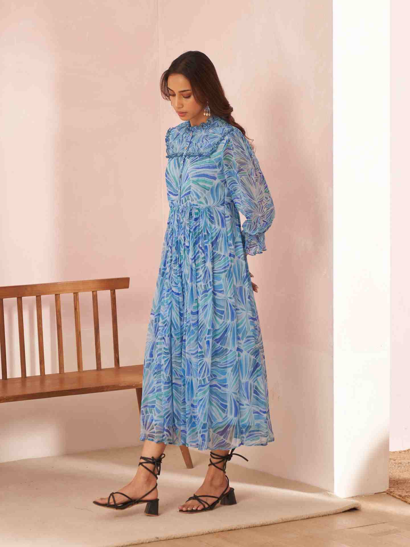 Blue Phulkaari Long Dress
