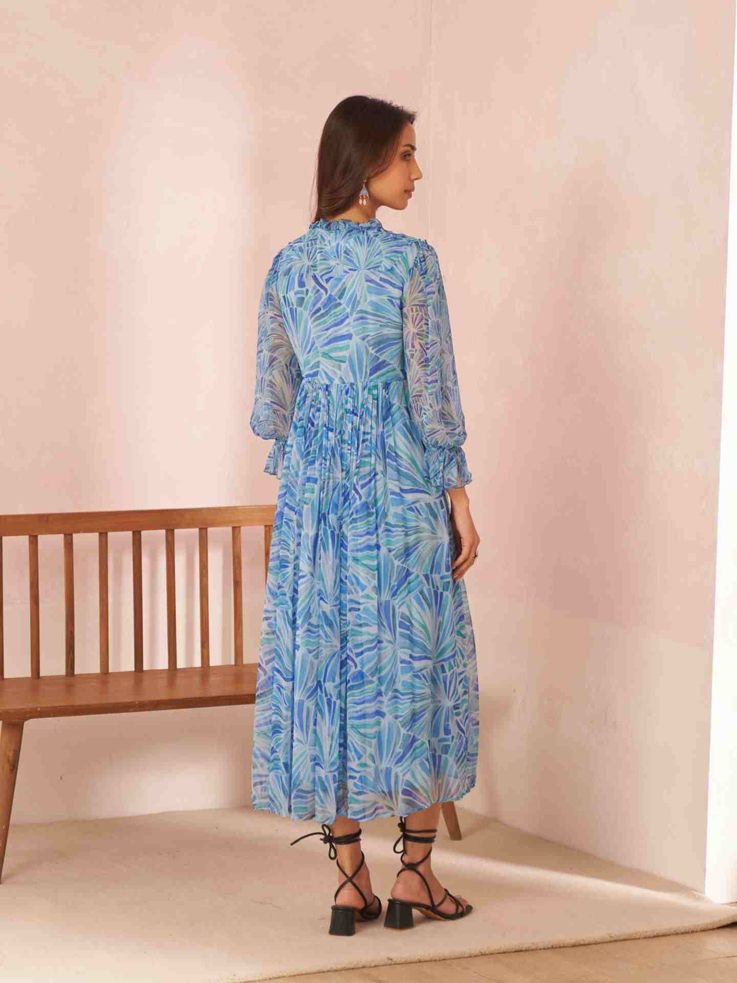 Blue Phulkaari Long Dress