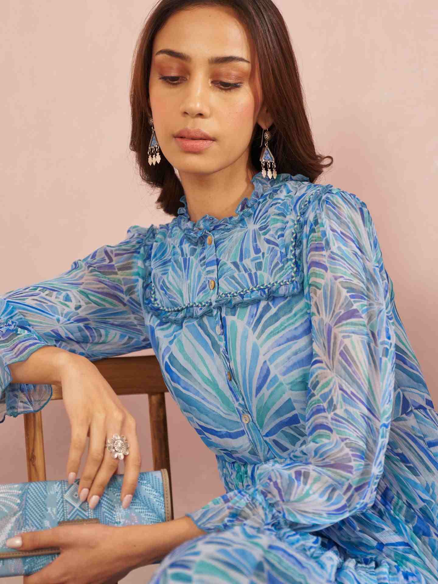 Blue Phulkaari Long Dress