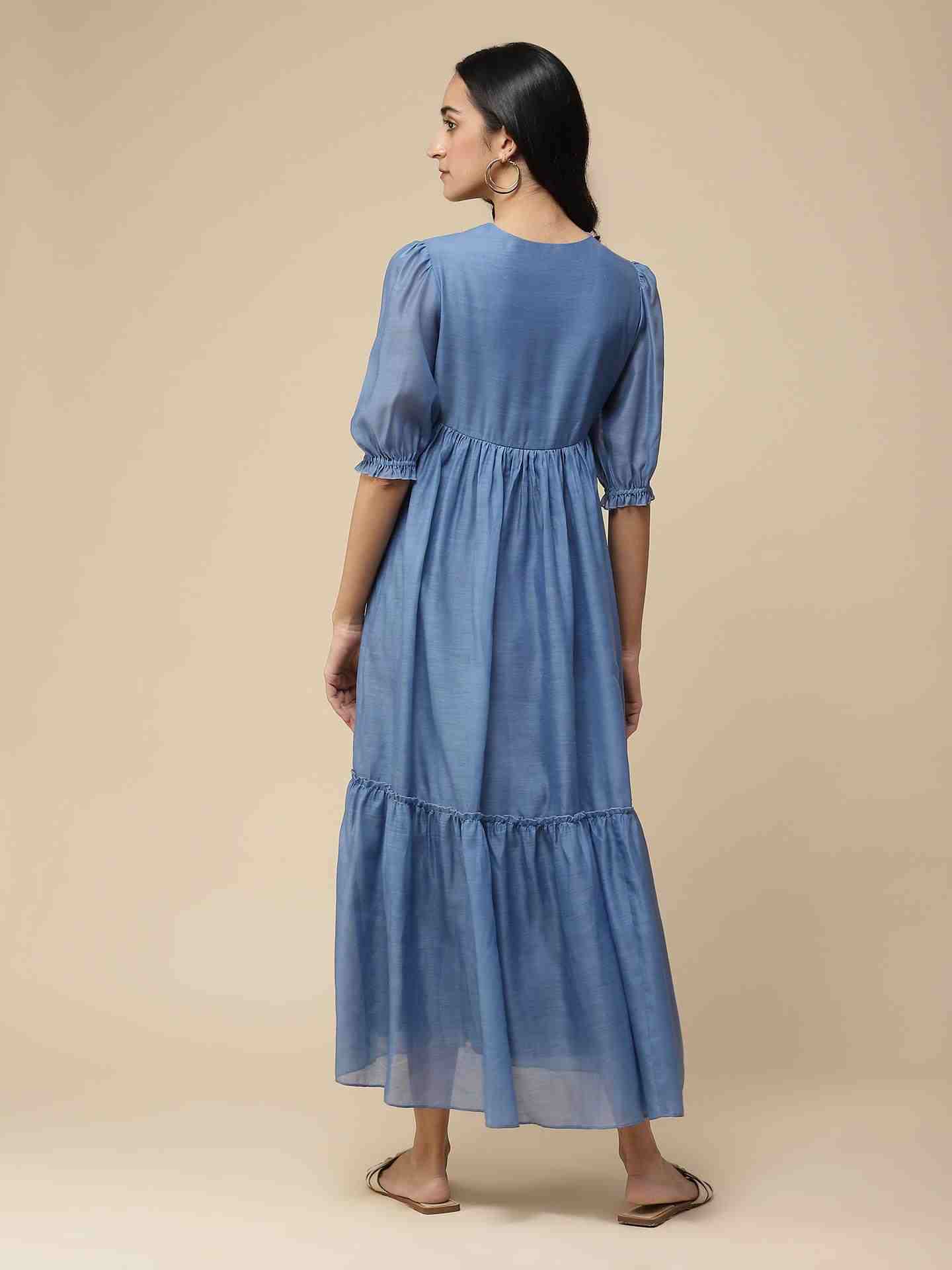 Sea Blue Nalini Solid  Long Dress