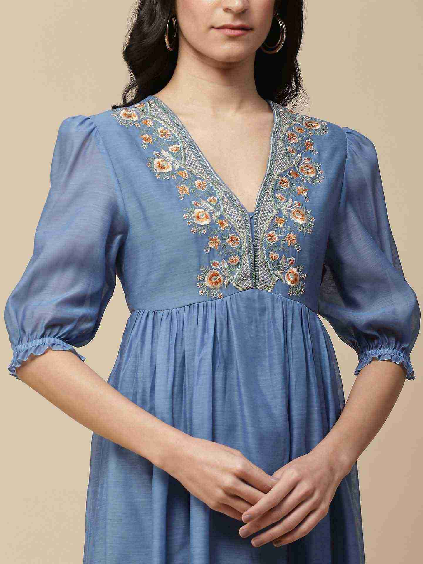 Sea Blue Nalini Solid  Long Dress