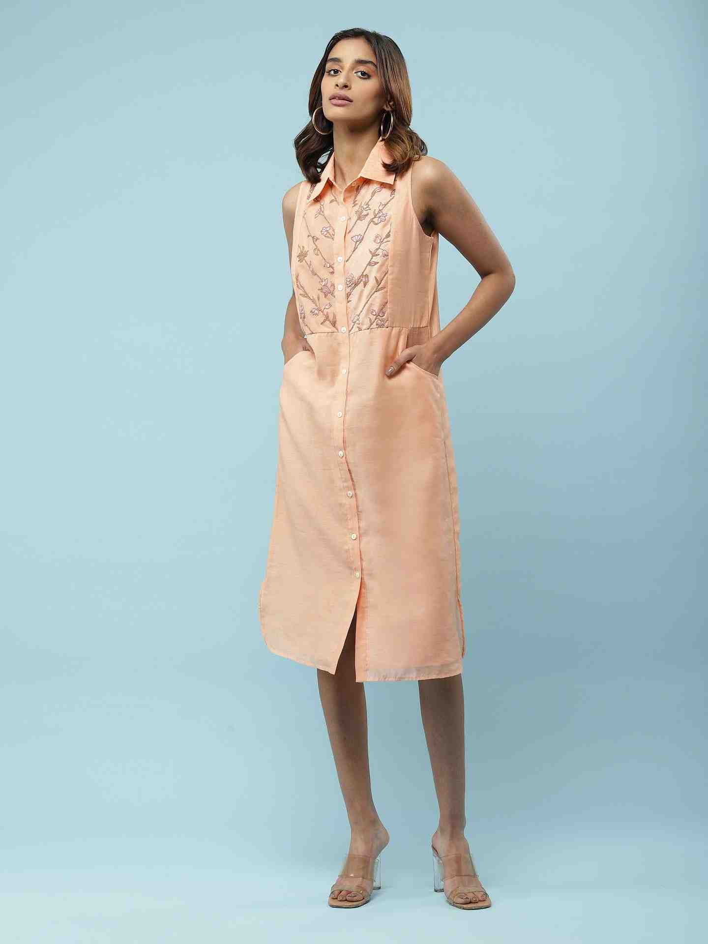 Coral Utopia Solid Long Dress