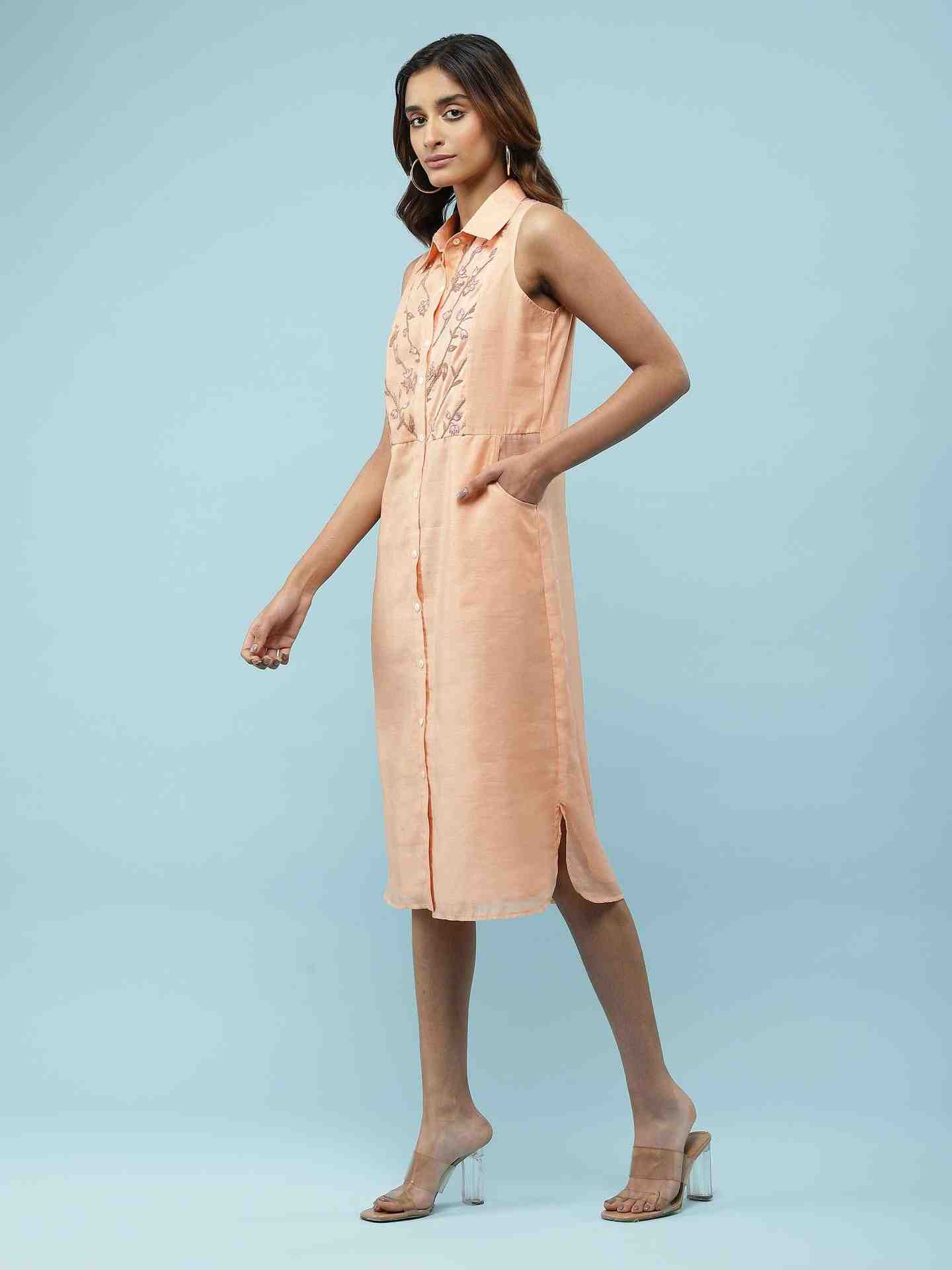 Coral Utopia Solid Long Dress