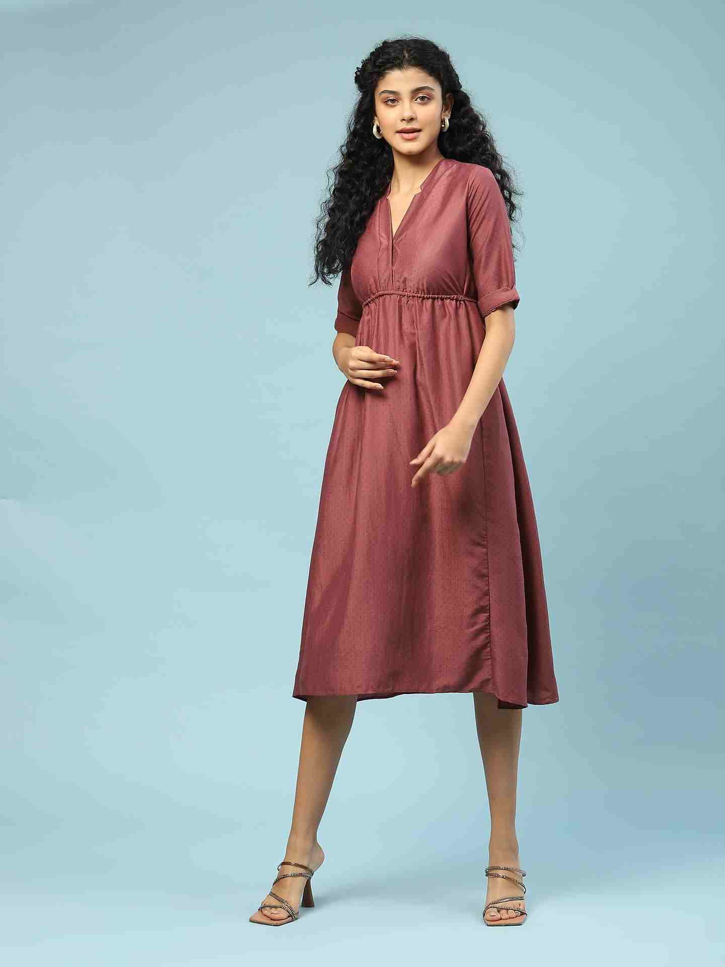 Lavender Tamasvani Solid Long Dress