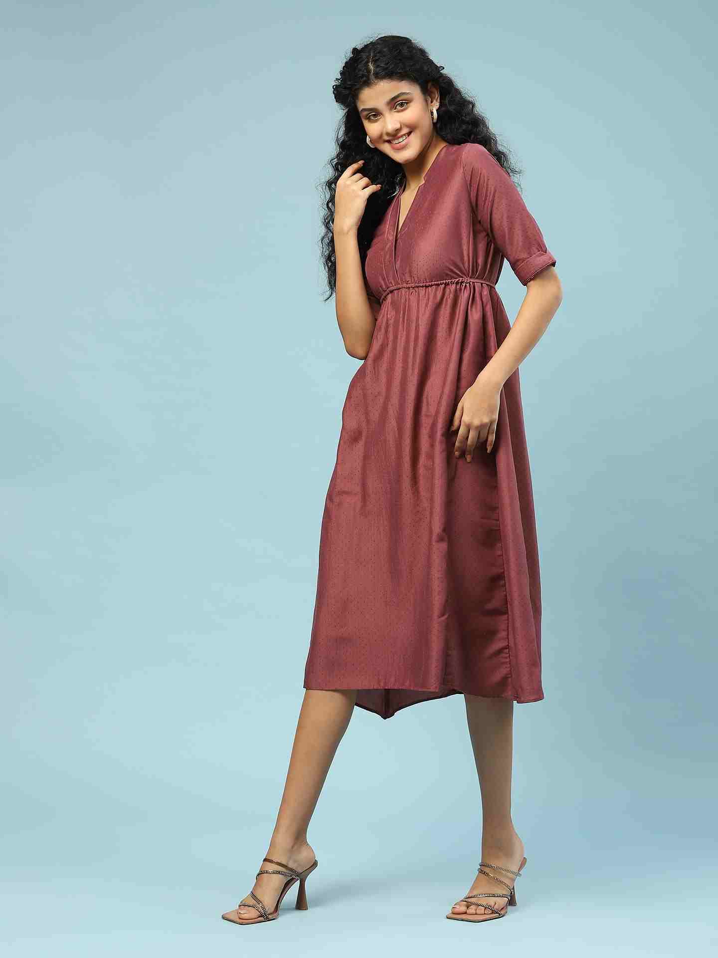 Lavender Tamasvani Solid Long Dress