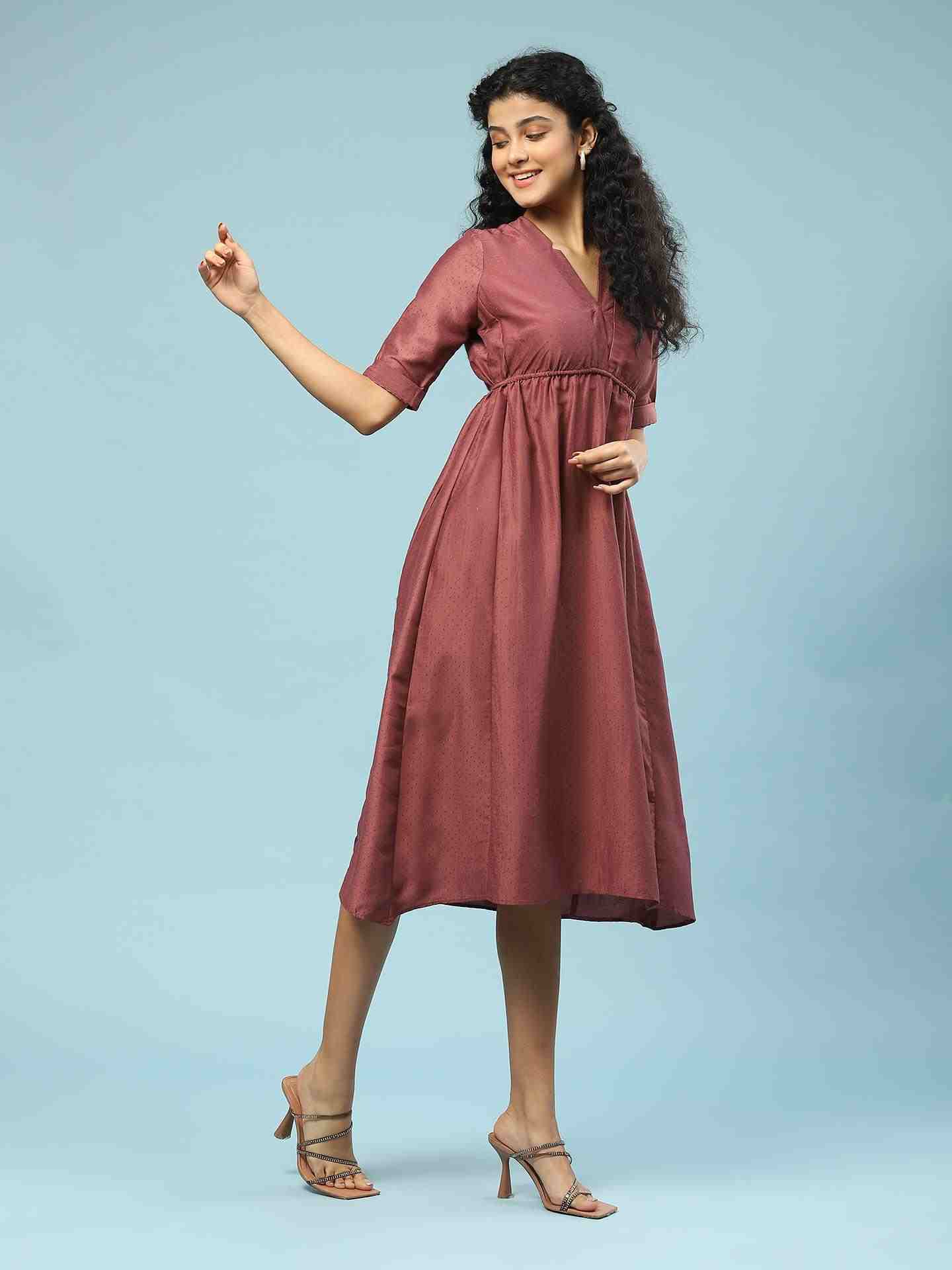 Lavender Tamasvani Solid Long Dress