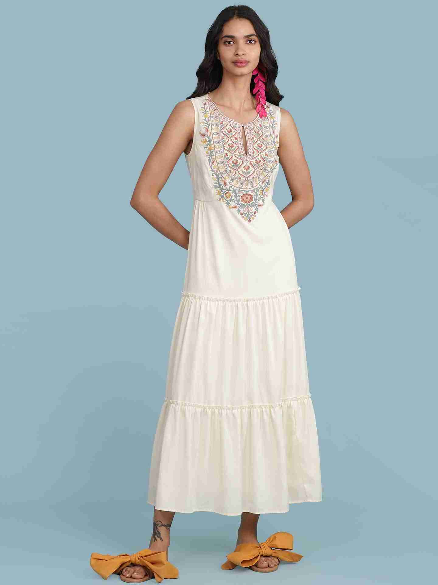 Off White Amoli Solid Long Dress