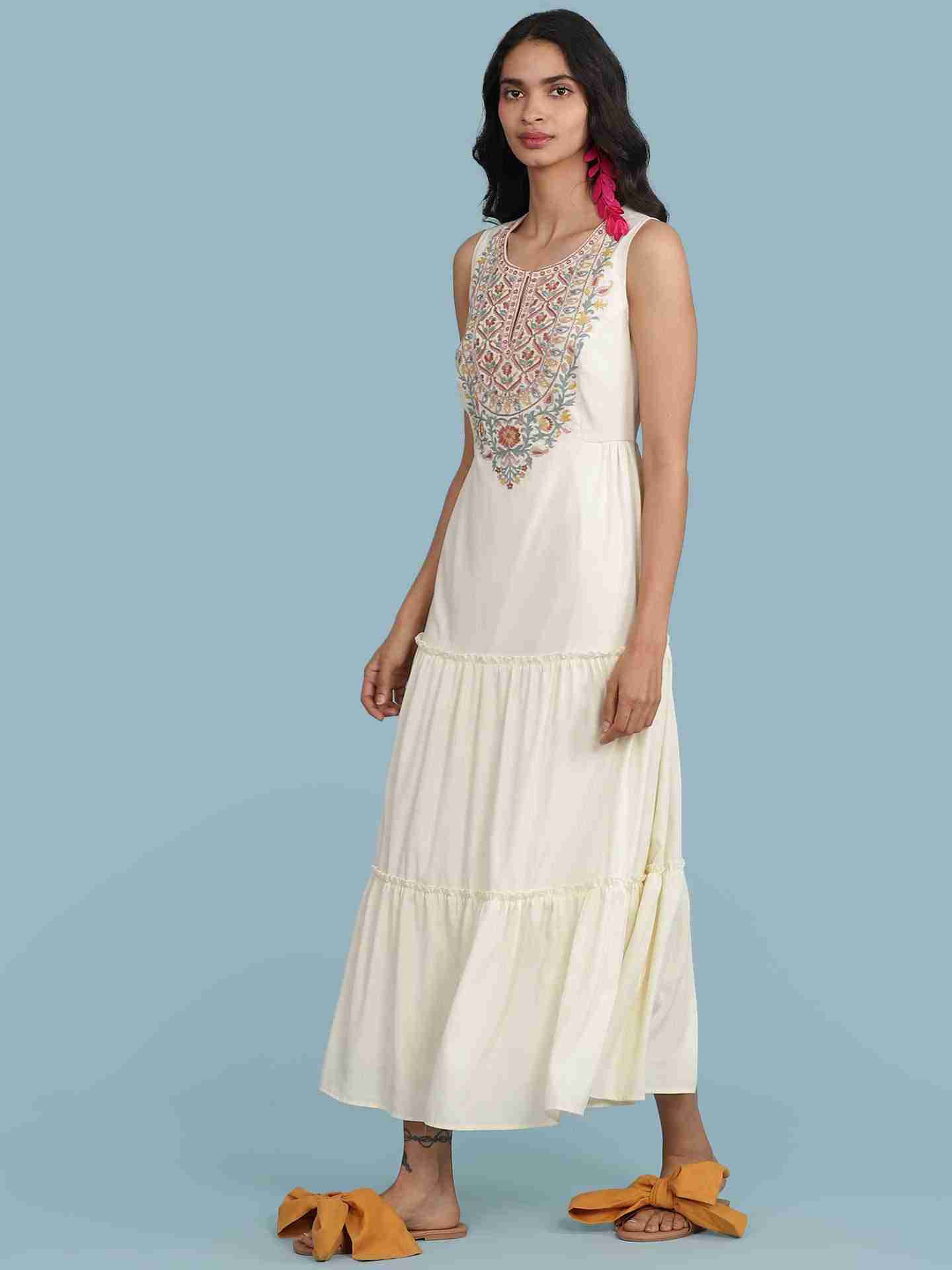 Off White Amoli Solid Long Dress