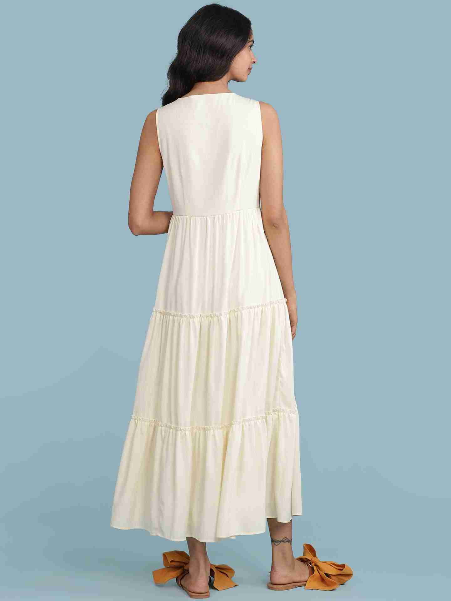 Off White Amoli Solid Long Dress
