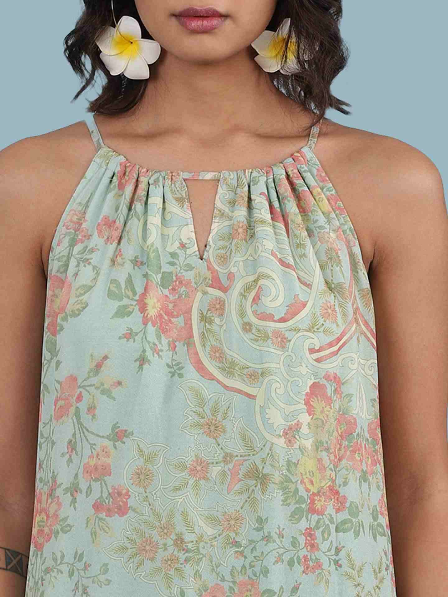 Green Pallavi Halter Long Dress