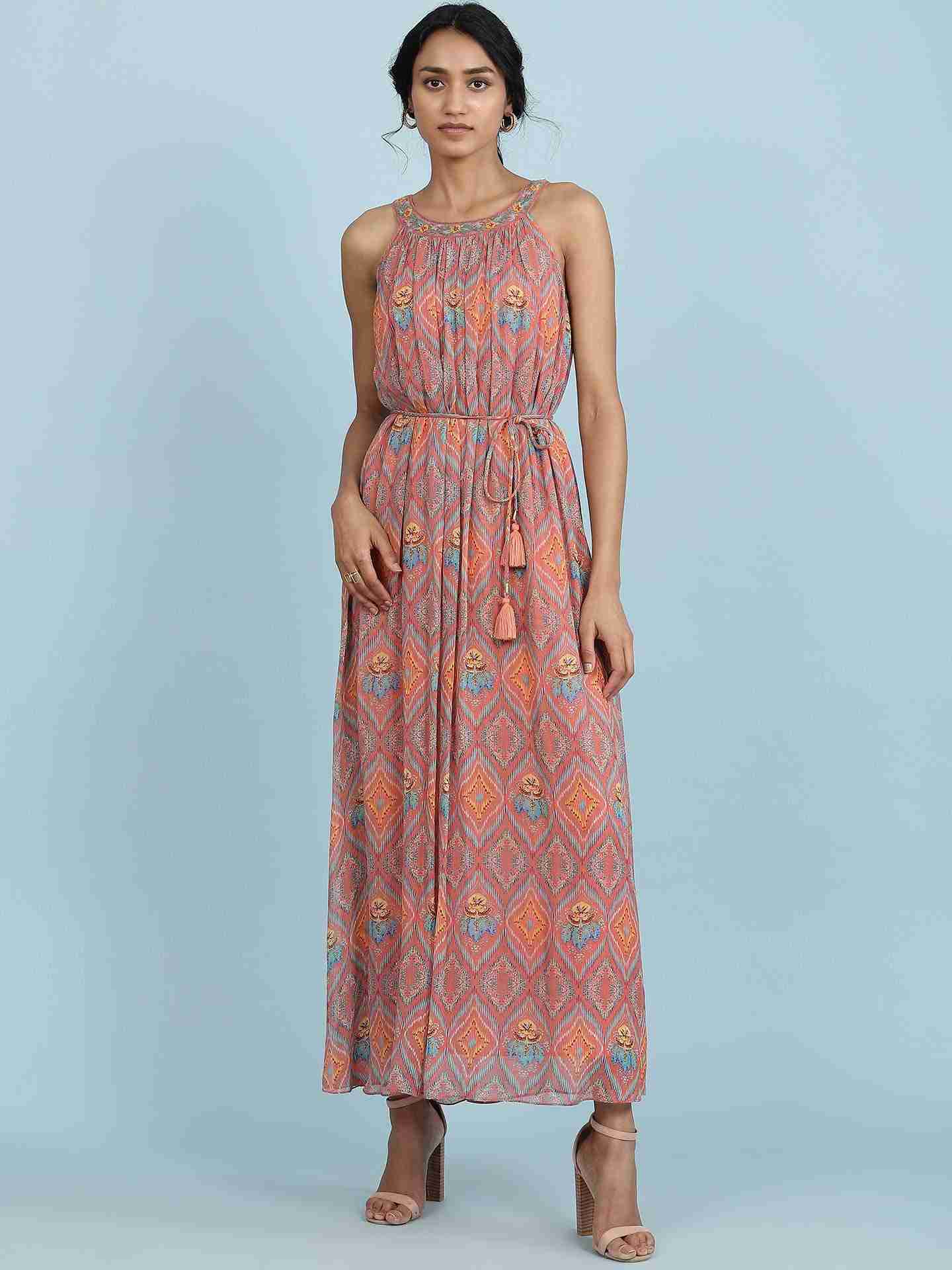 Rust Jamdani Ikat Long Dress