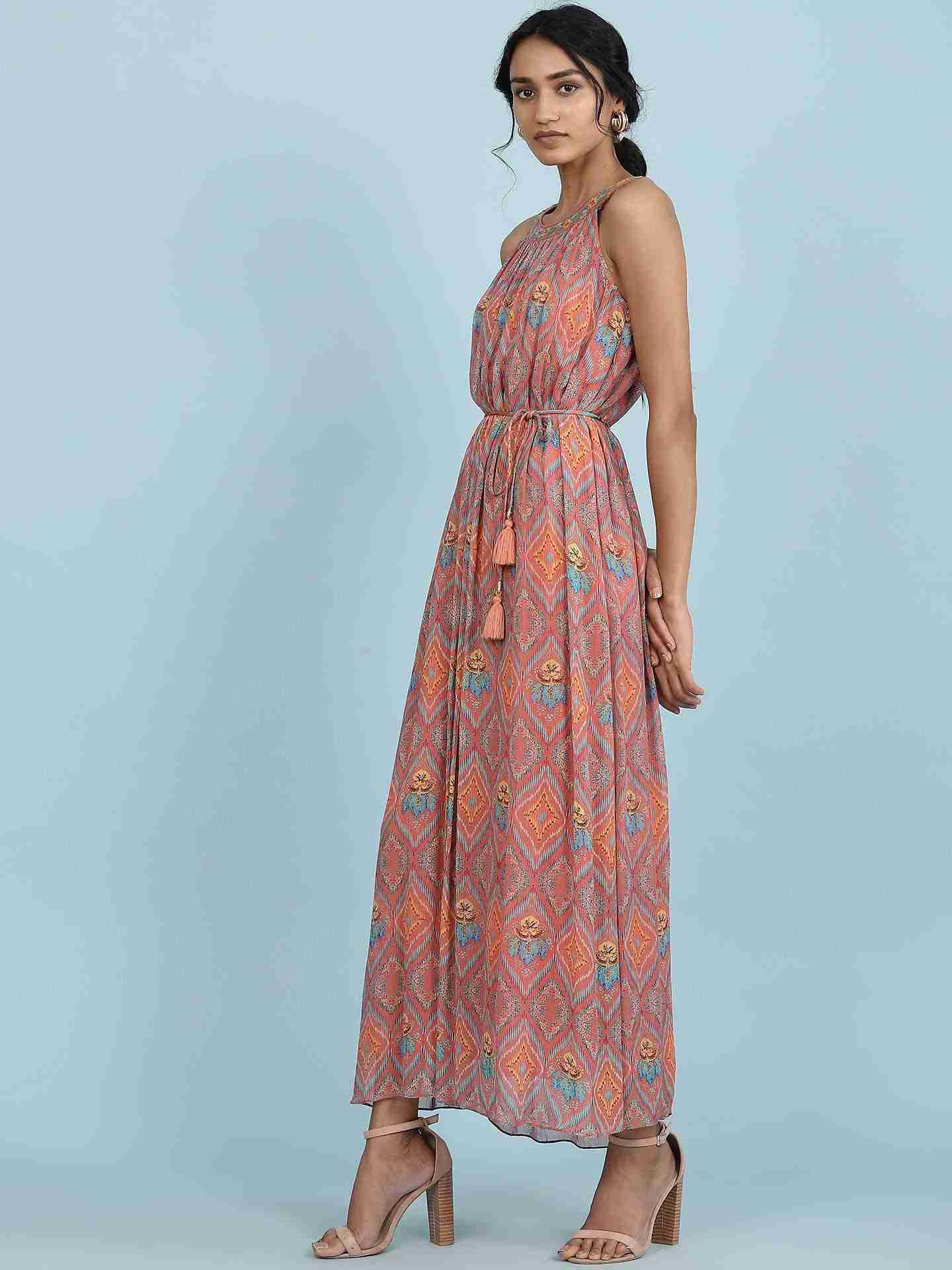 Rust Jamdani Ikat Long Dress