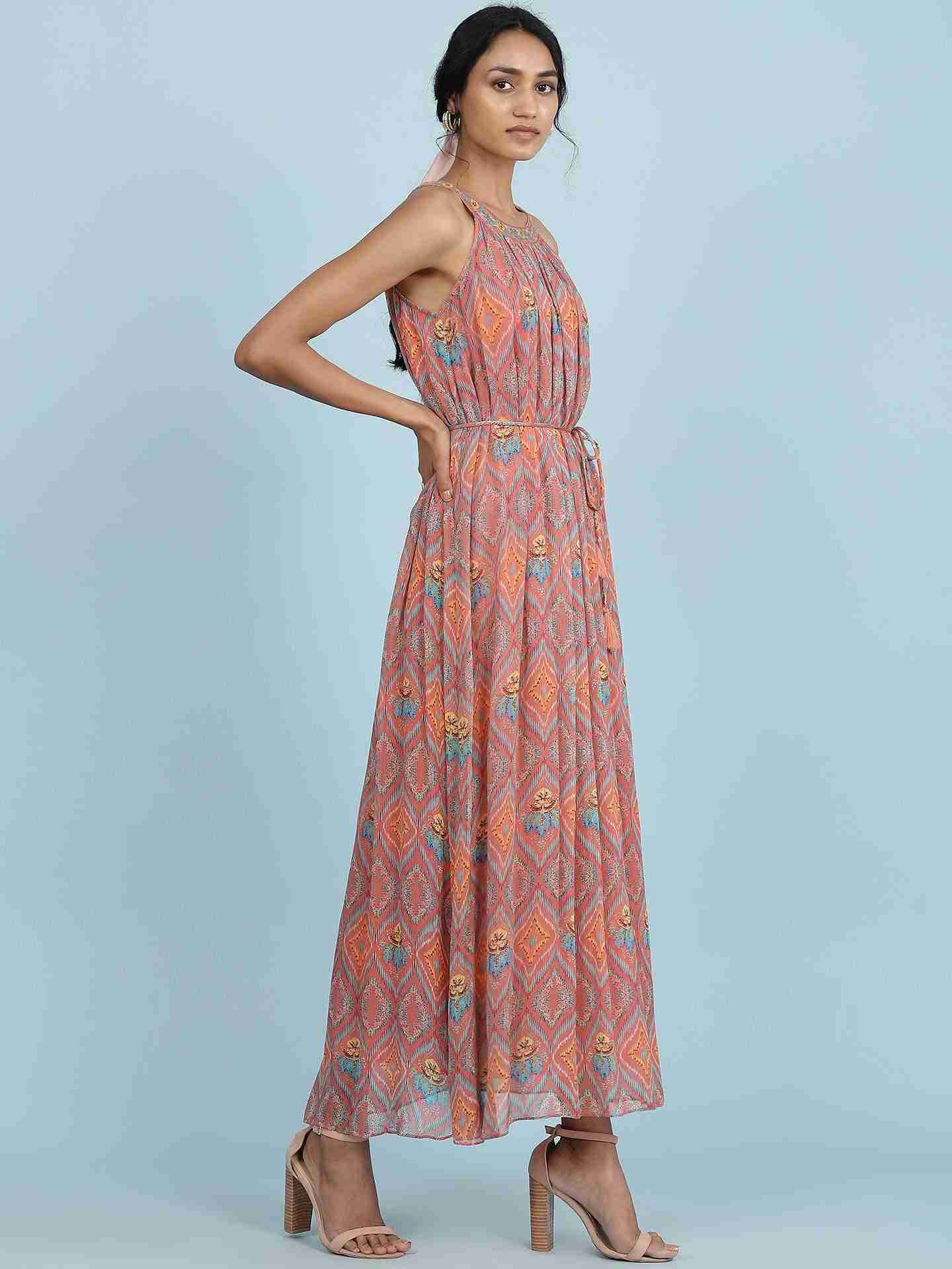 Rust Jamdani Ikat Long Dress