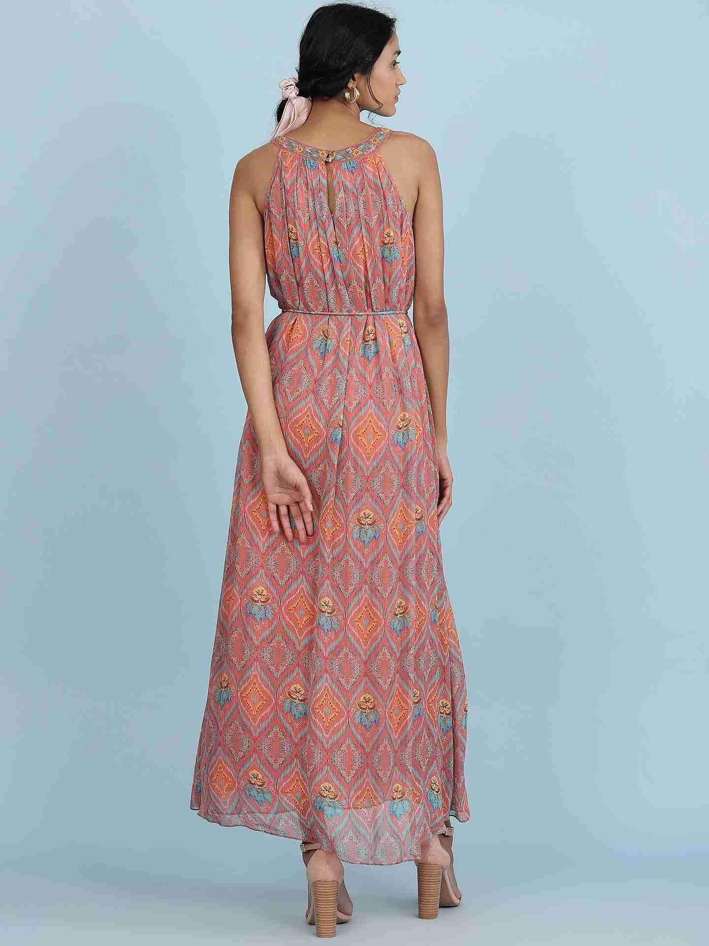 Rust Jamdani Ikat Long Dress