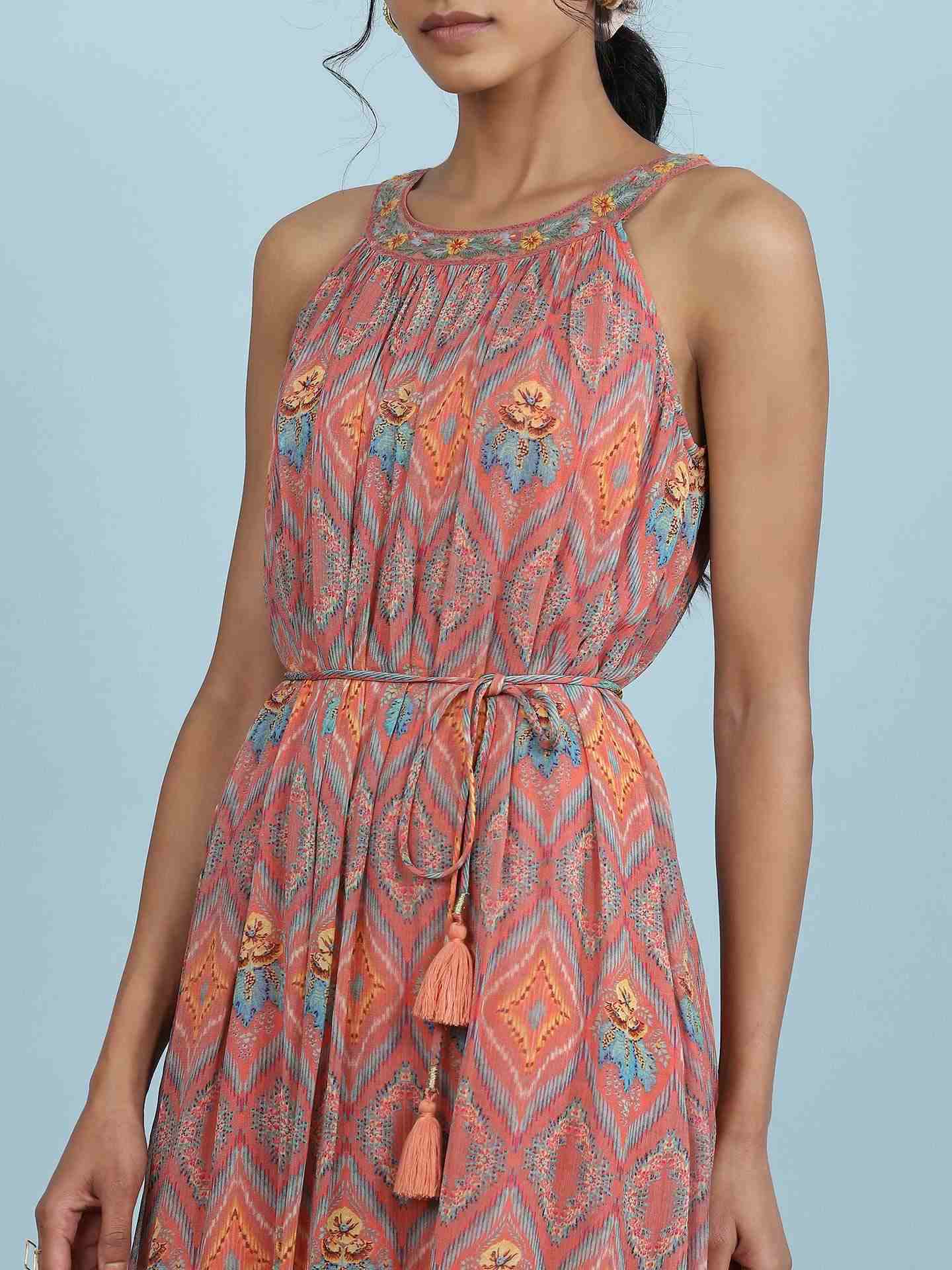 Rust Jamdani Ikat Long Dress