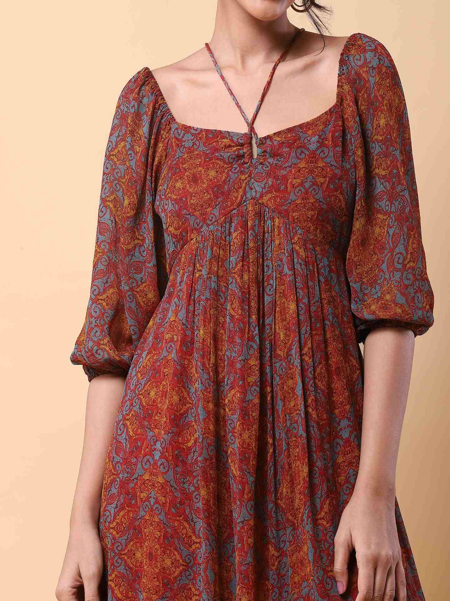 Red Tizori Long Dress