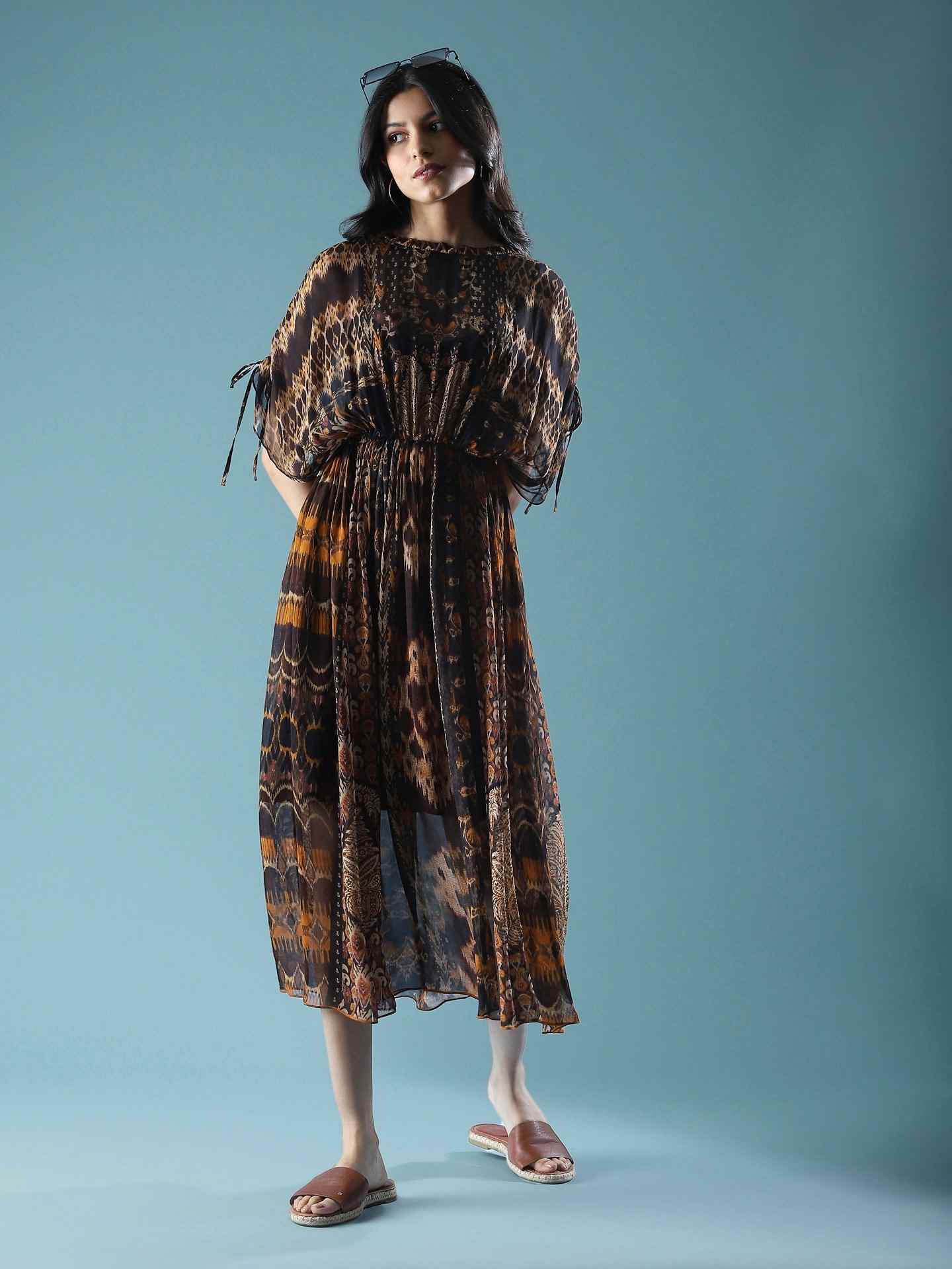 Black Boho Ikat Long Dress