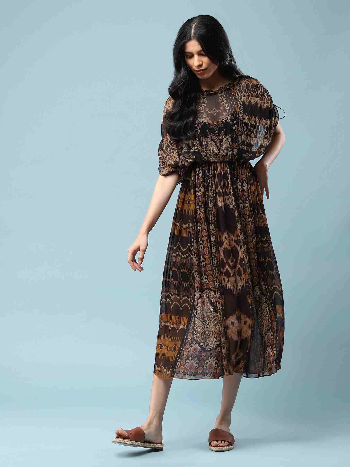 Black Boho Ikat Long Dress