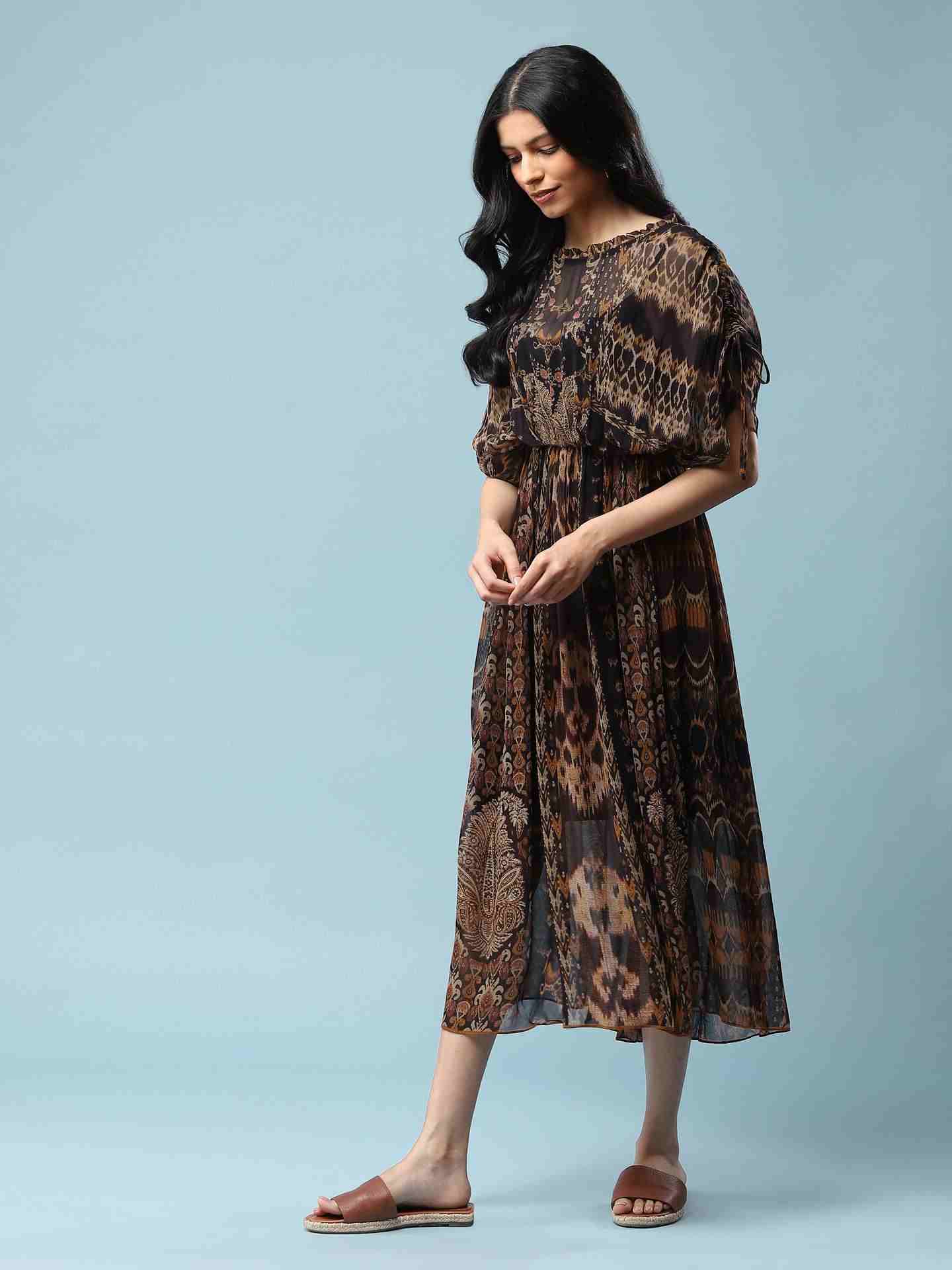 Black Boho Ikat Long Dress