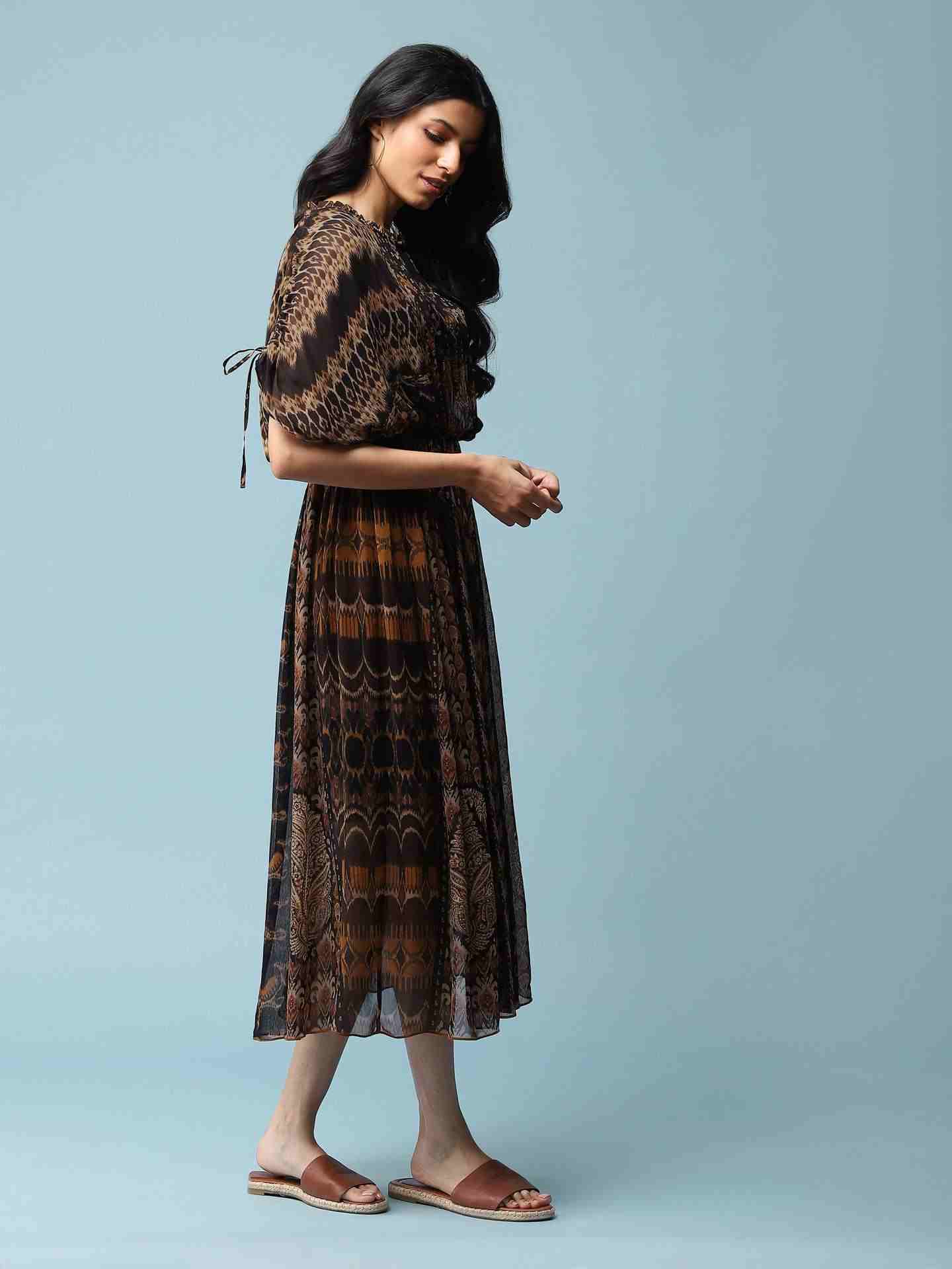 Black Boho Ikat Long Dress