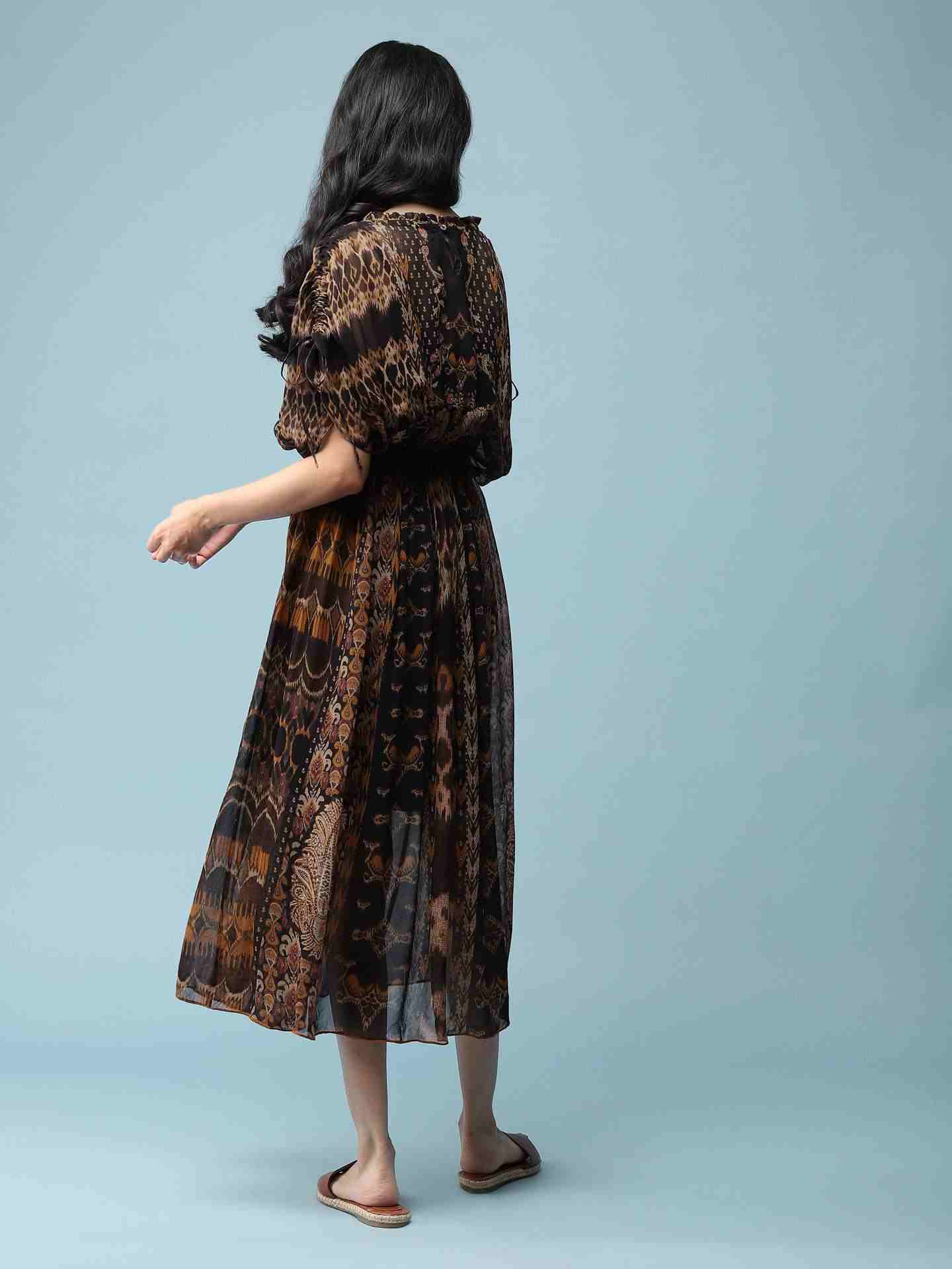 Black Boho Ikat Long Dress