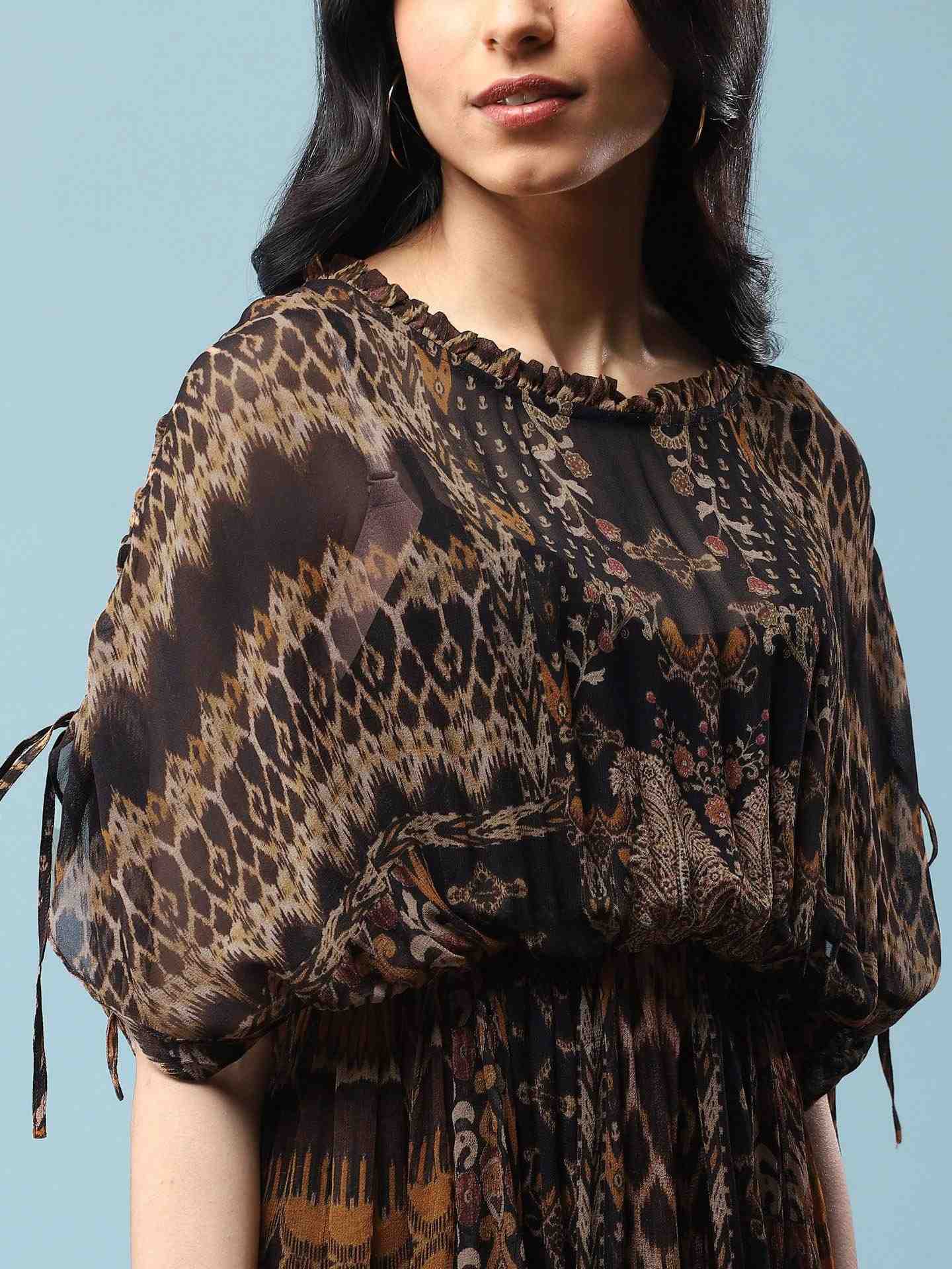 Black Boho Ikat Long Dress