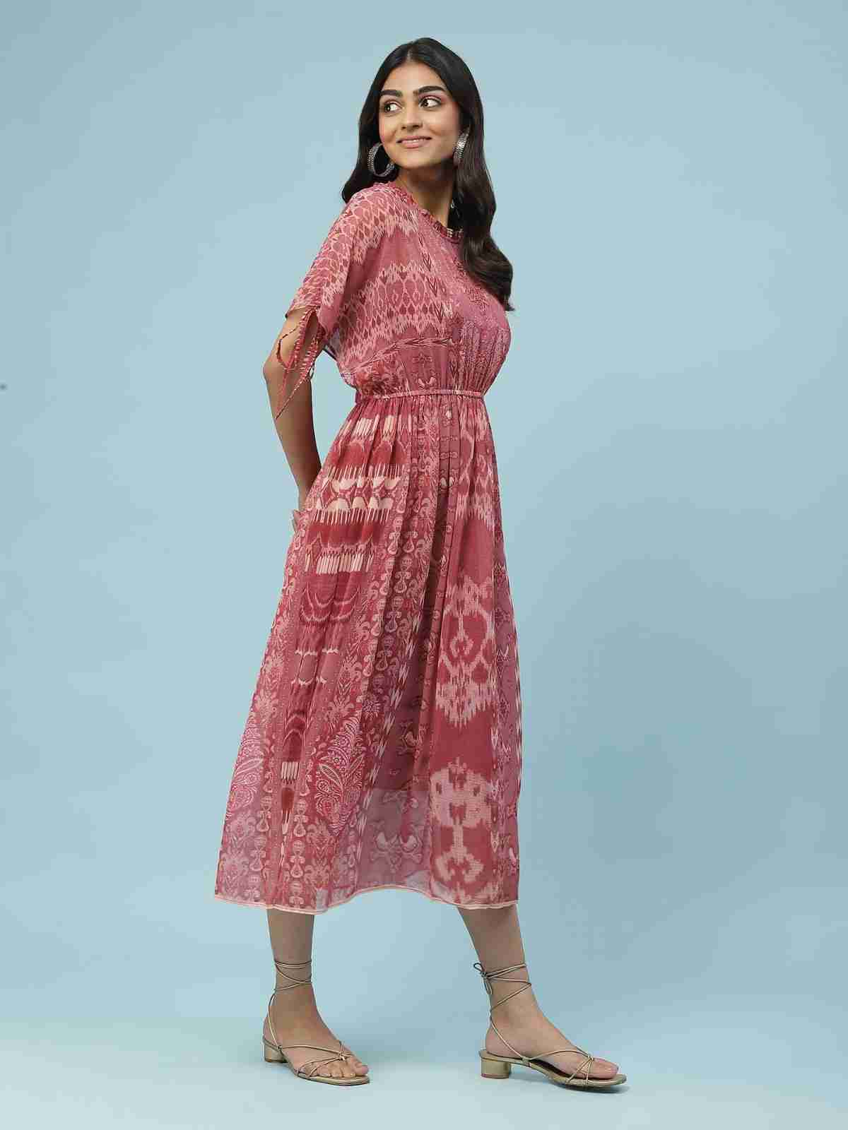 Pink Boho Ikat Long Dress