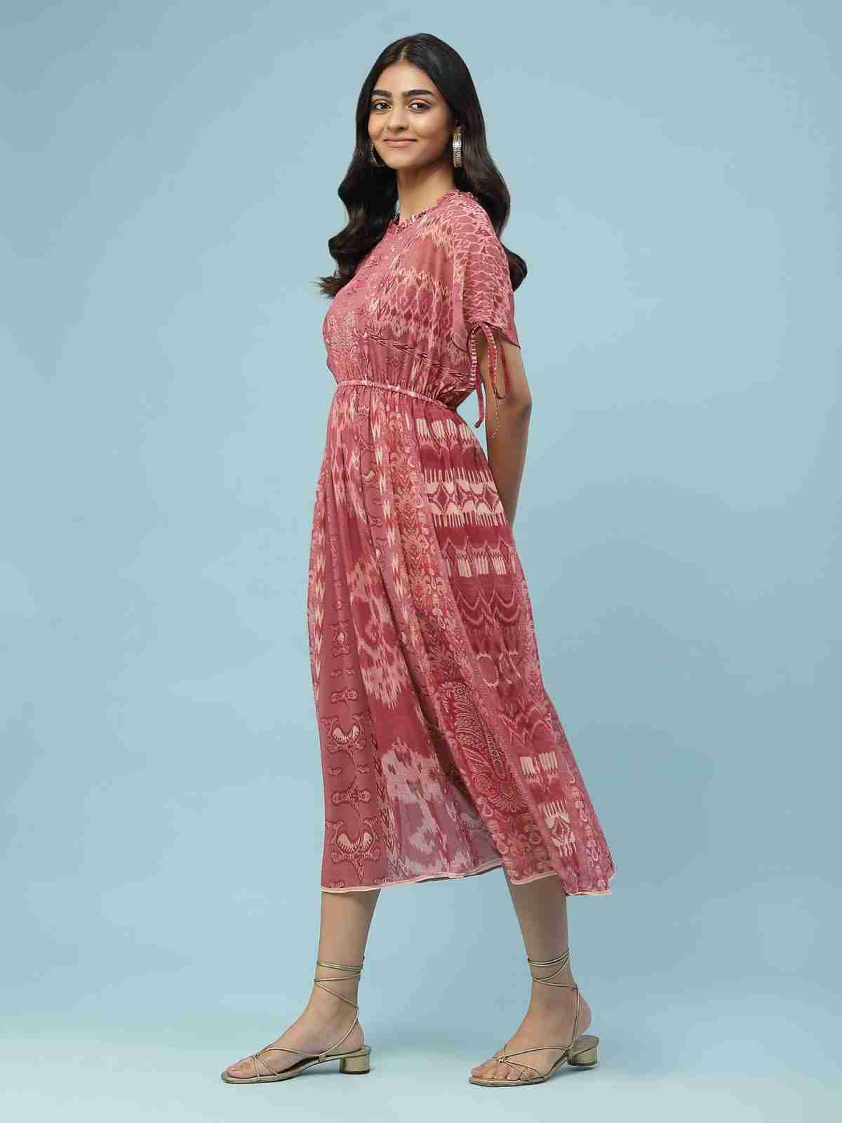 Pink Boho Ikat Long Dress