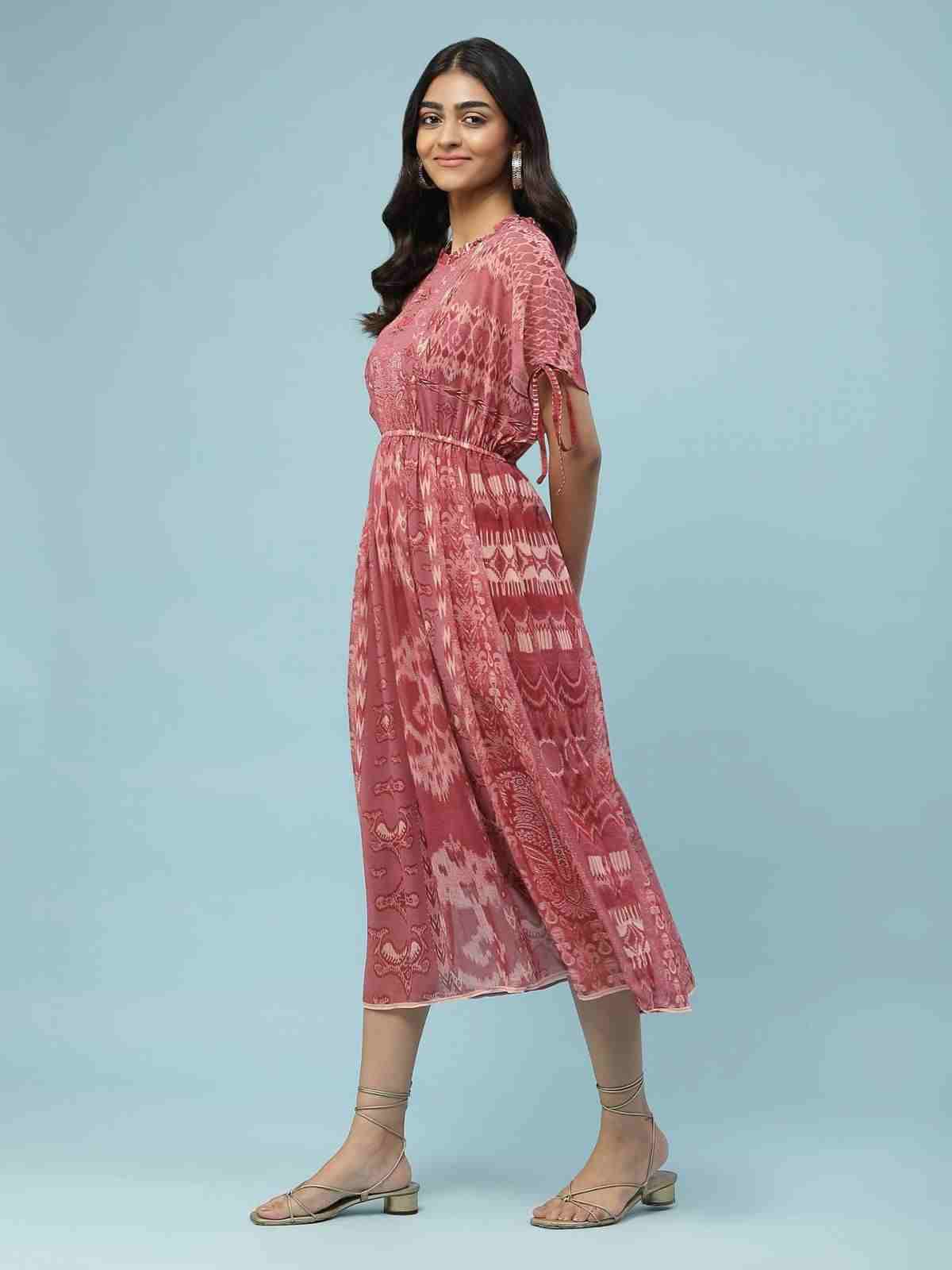Pink Boho Ikat Long Dress