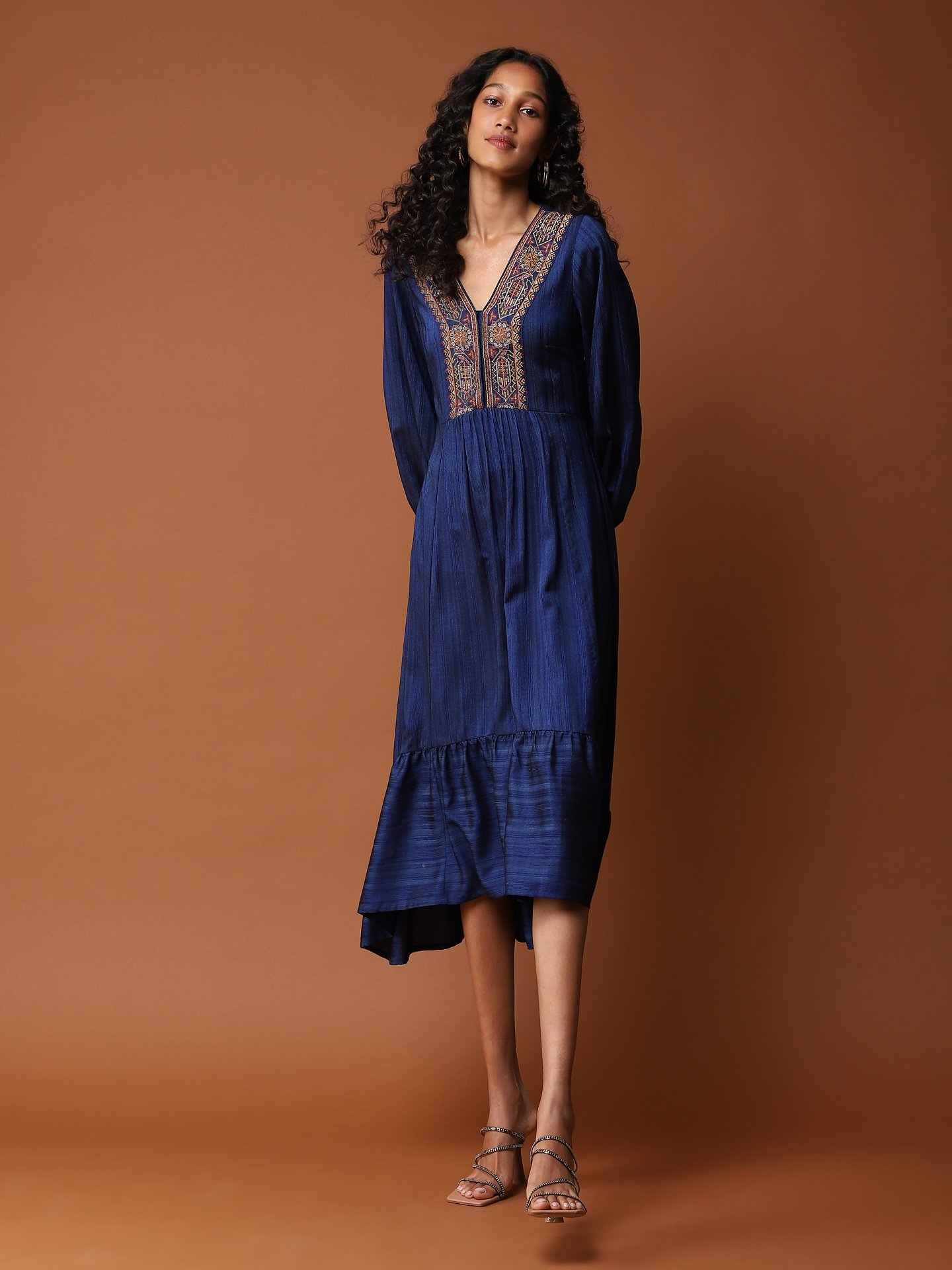 Blue Ludo Silk Long Dress