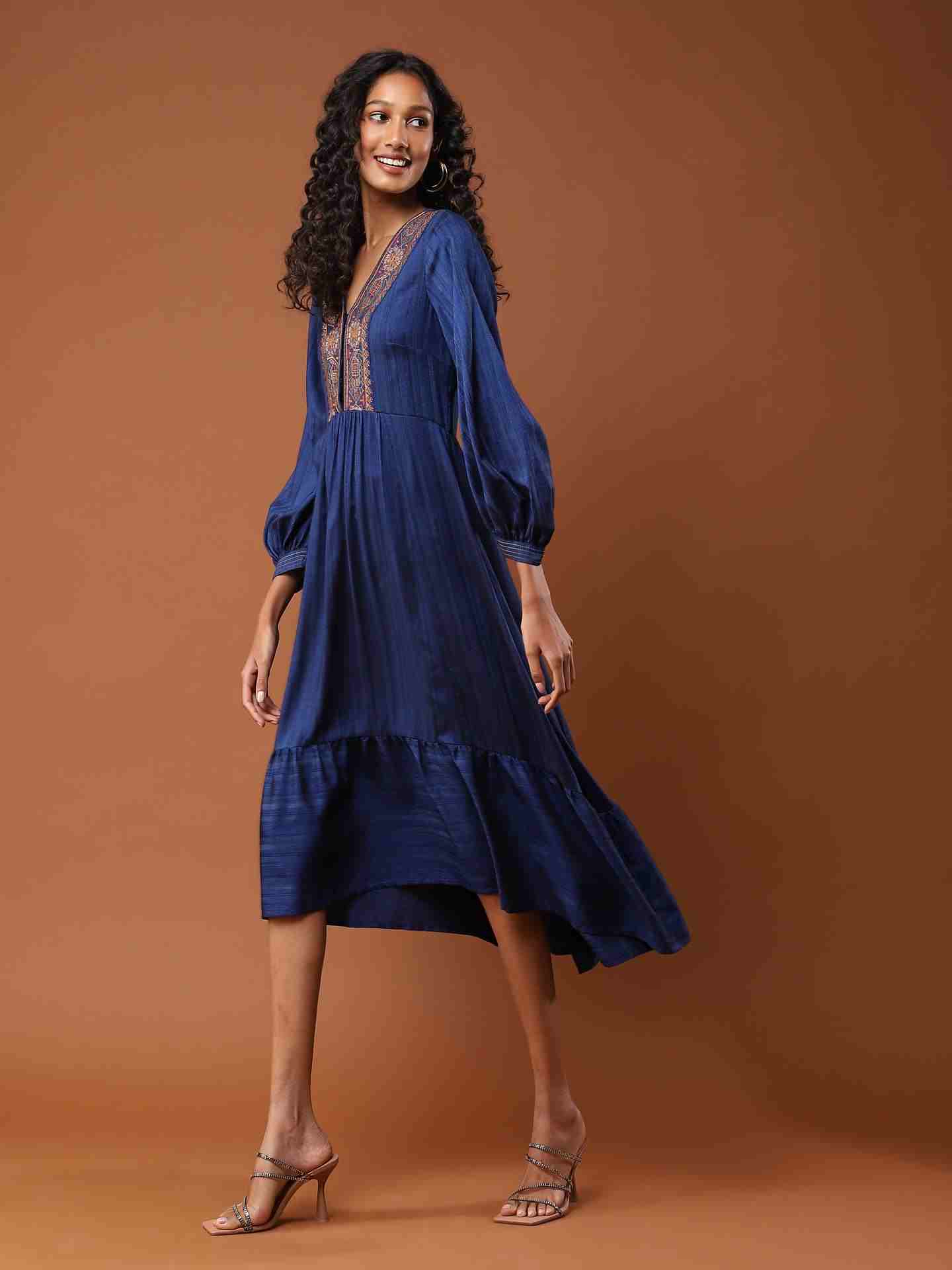 Blue Ludo Silk Long Dress