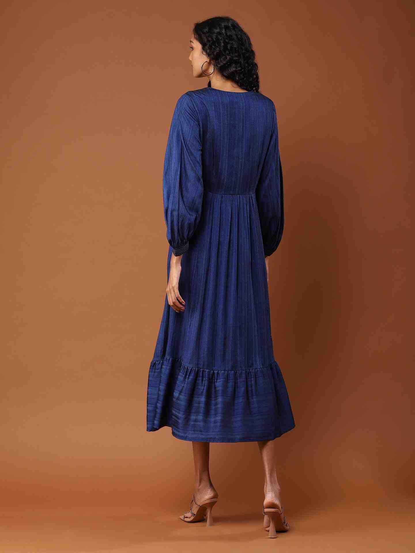 Blue Ludo Silk Long Dress
