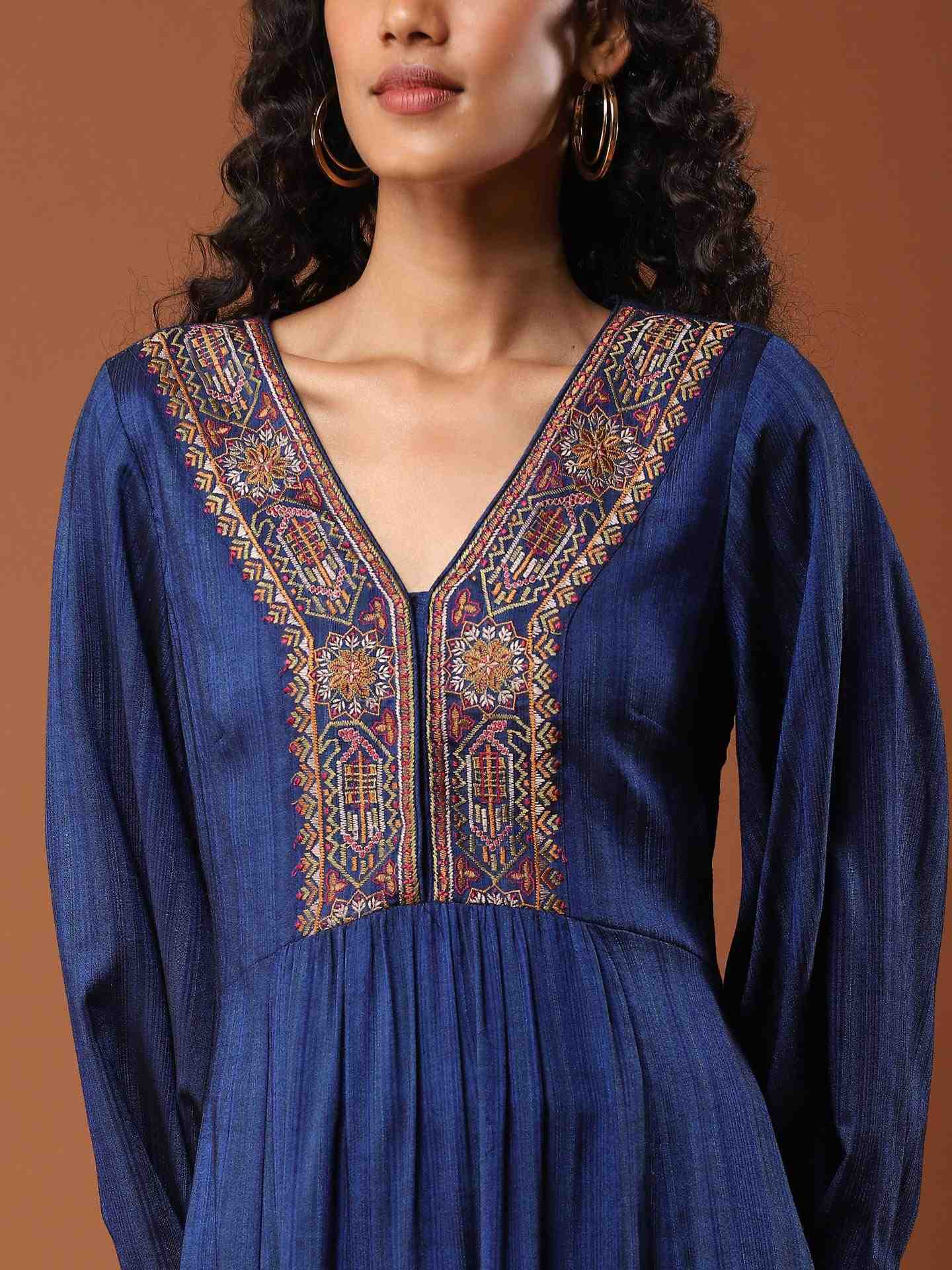 Blue Ludo Silk Long Dress