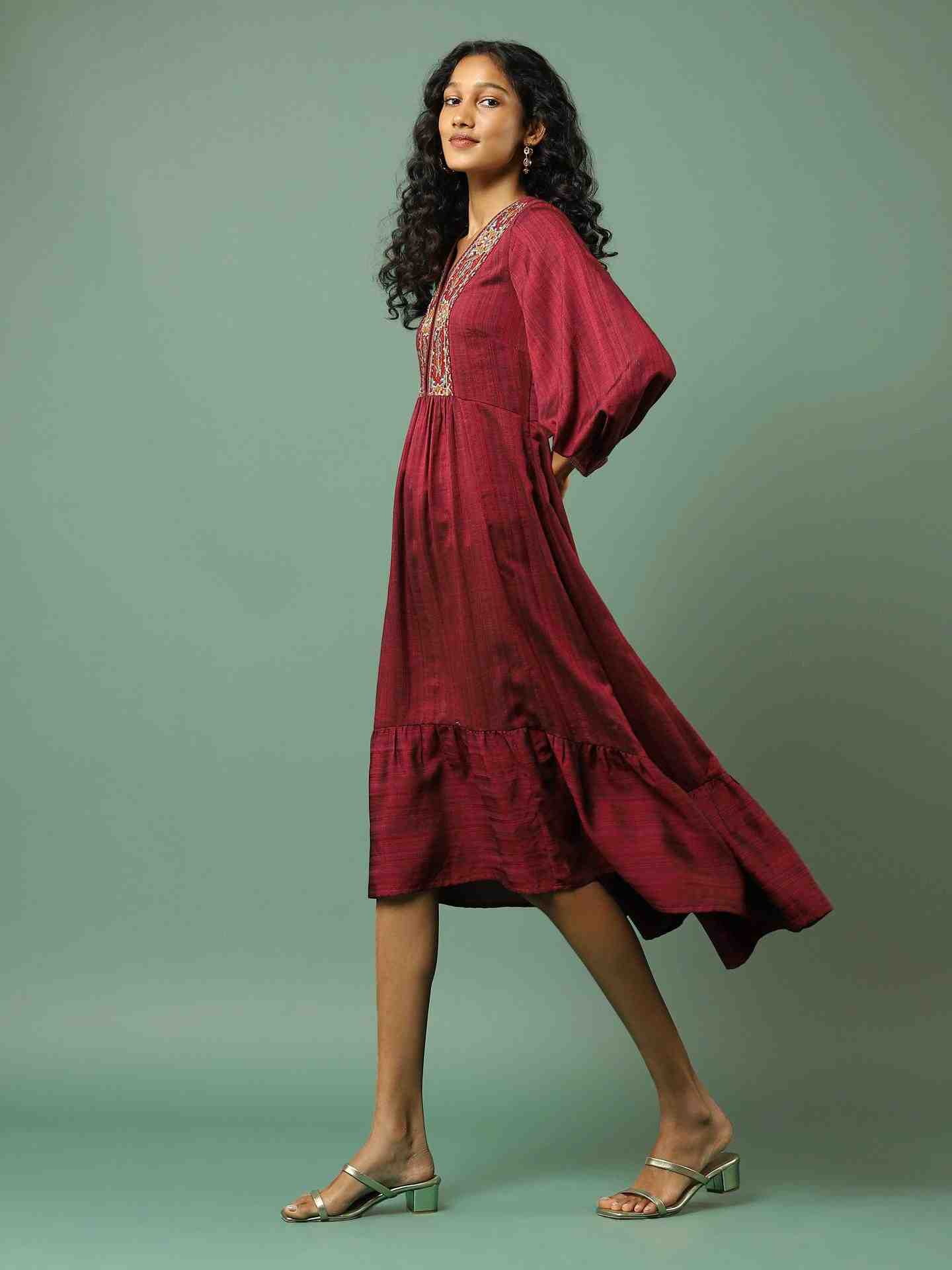 Red Ludo Silk Long Dress