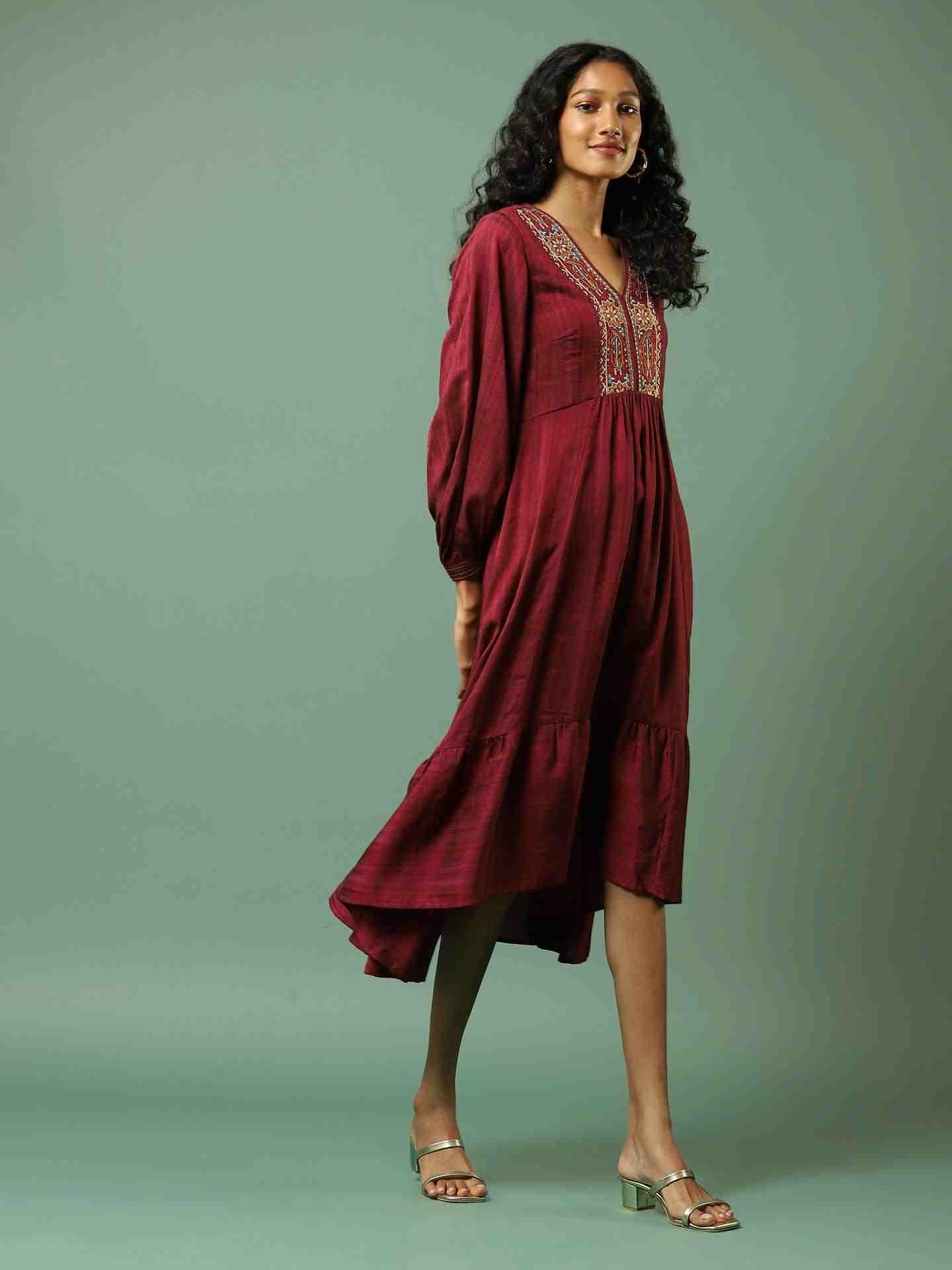 Red Ludo Silk Long Dress