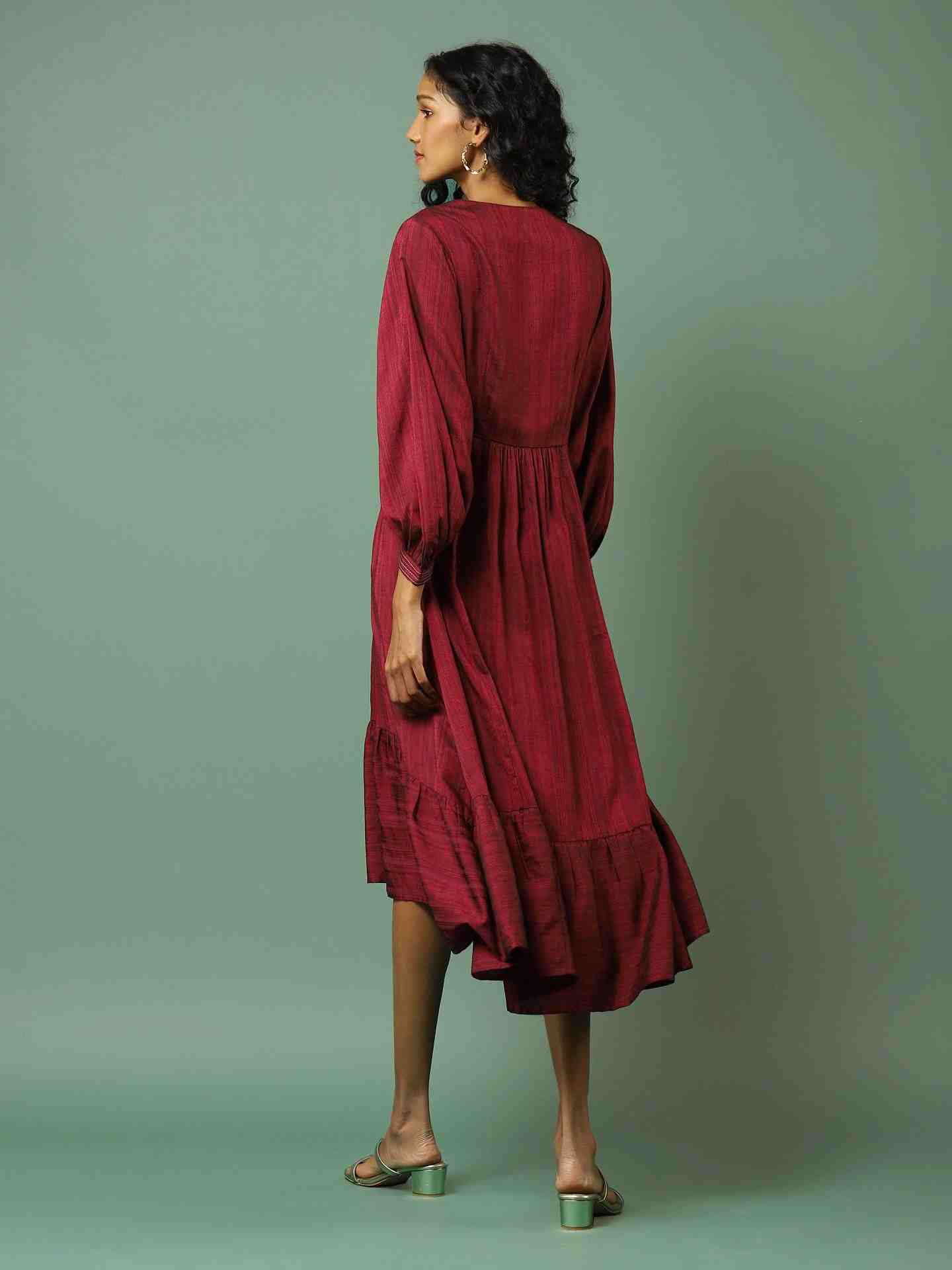 Red Ludo Silk Long Dress