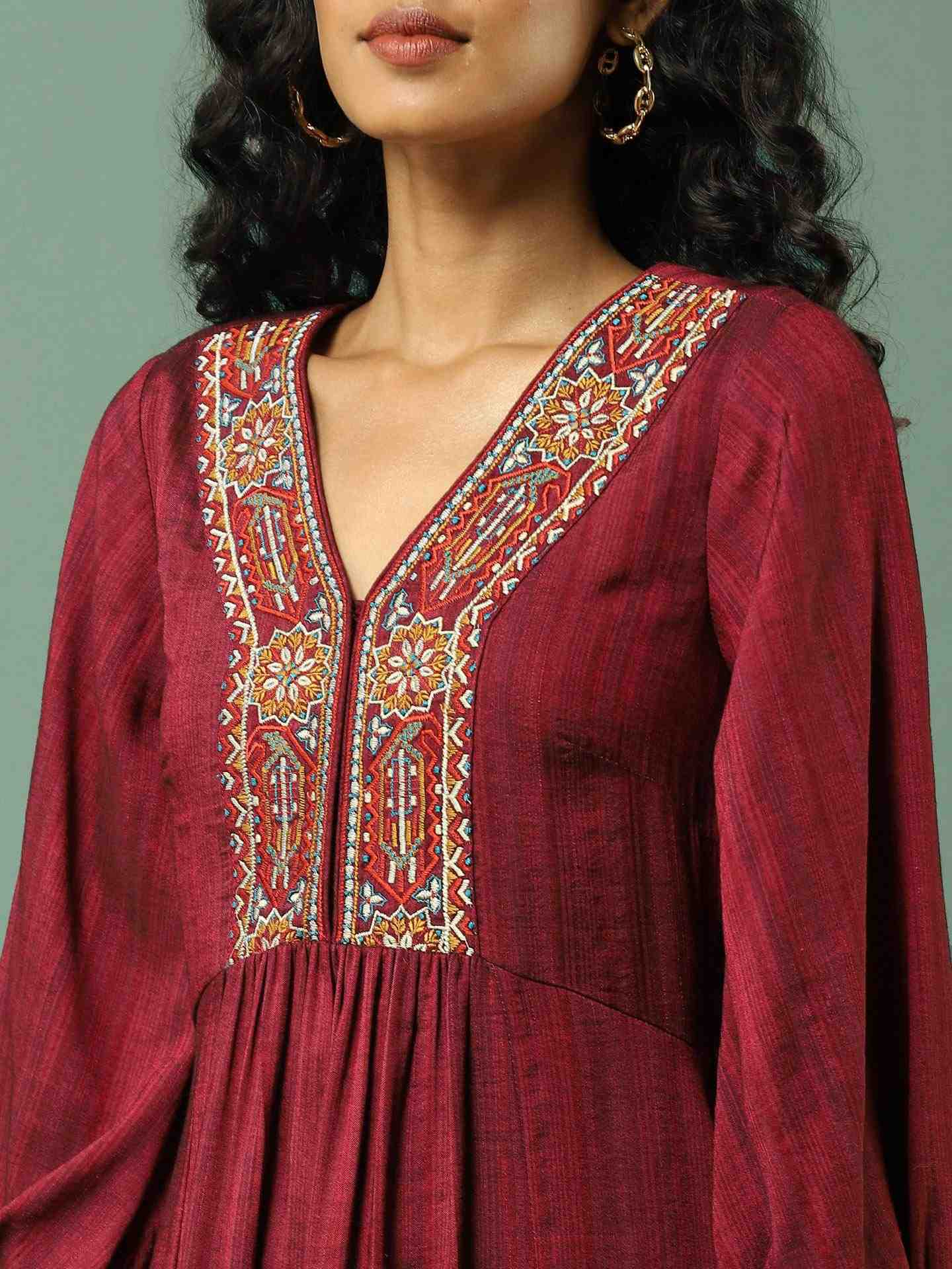 Red Ludo Silk Long Dress
