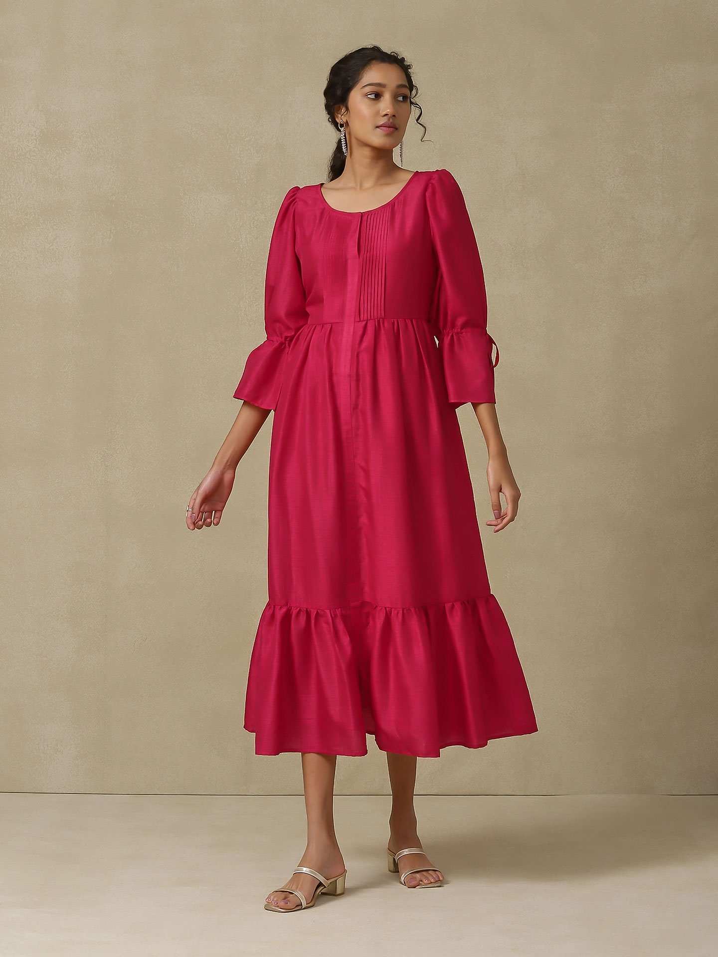 Magenta Bandhej Solid Long Dress